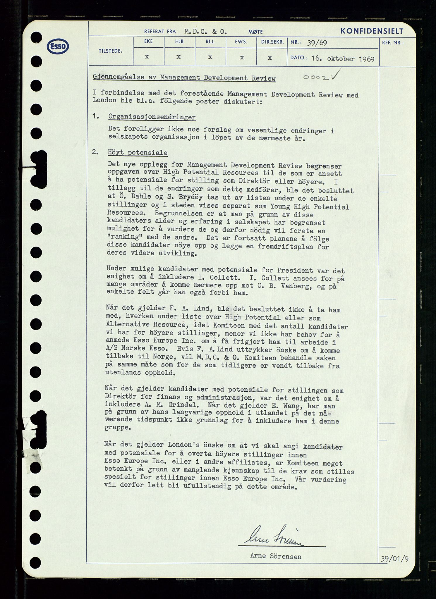 Pa 0982 - Esso Norge A/S, AV/SAST-A-100448/A/Aa/L0003/0001: Den administrerende direksjon Board minutes (styrereferater) og Bedriftforsamlingsprotokoll / Den administrerende direksjon Board minutes (styrereferater), 1969, p. 186