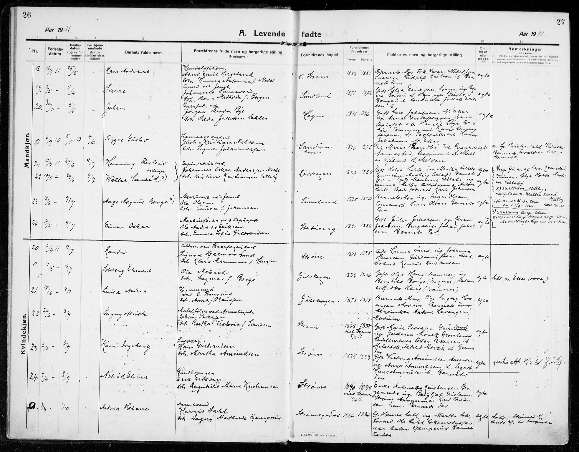 Strømsgodset kirkebøker, AV/SAKO-A-324/F/Fa/L0002: Parish register (official) no. 2, 1910-1920, p. 26-27