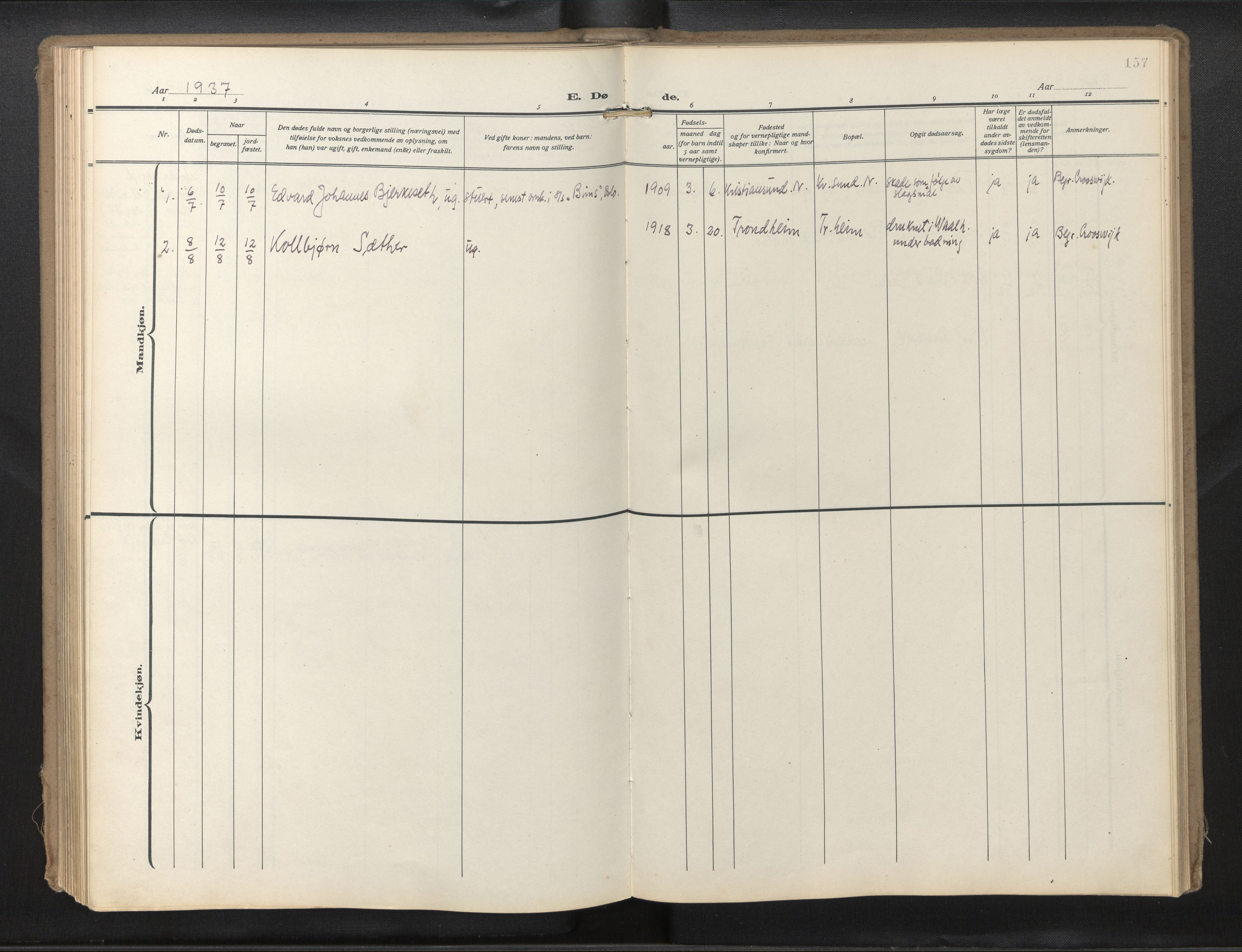 Den norske sjømannsmisjon i utlandet/Hollandske havner (Amsterdam-Rotterdam-Europort), AV/SAB-SAB/PA-0106/H/Ha/Haa/L0004: Parish register (official) no. A 4, 1928-1956, p. 156b-157a