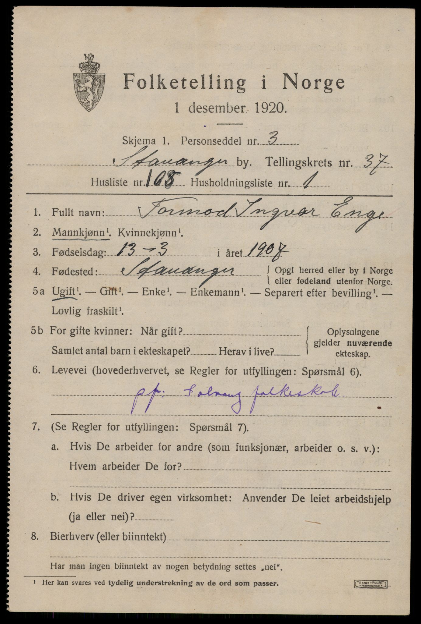 SAST, 1920 census for Stavanger, 1920, p. 99230