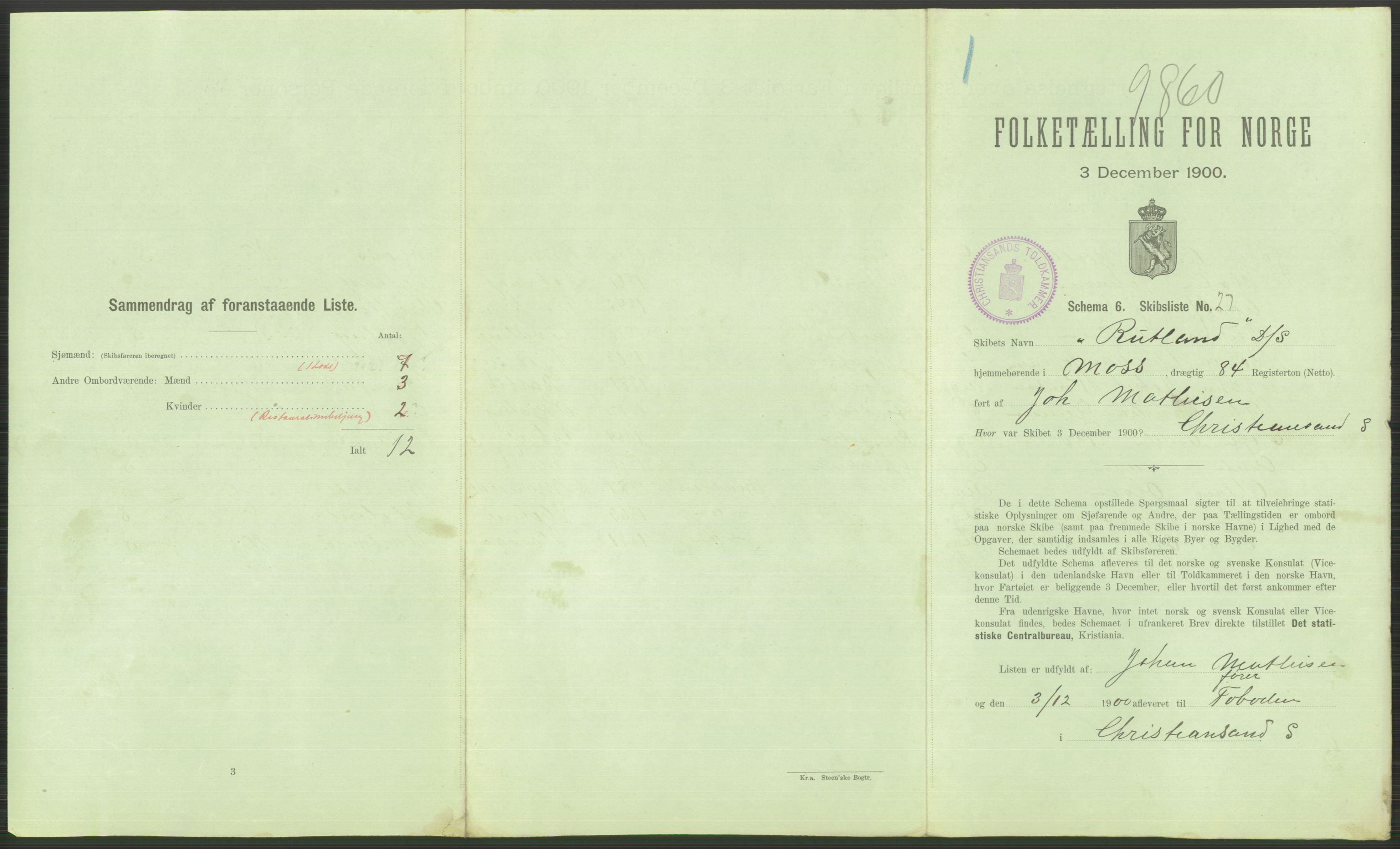 RA, 1900 Census - ship lists from ships in Norwegian harbours, harbours abroad and at sea, 1900, p. 779