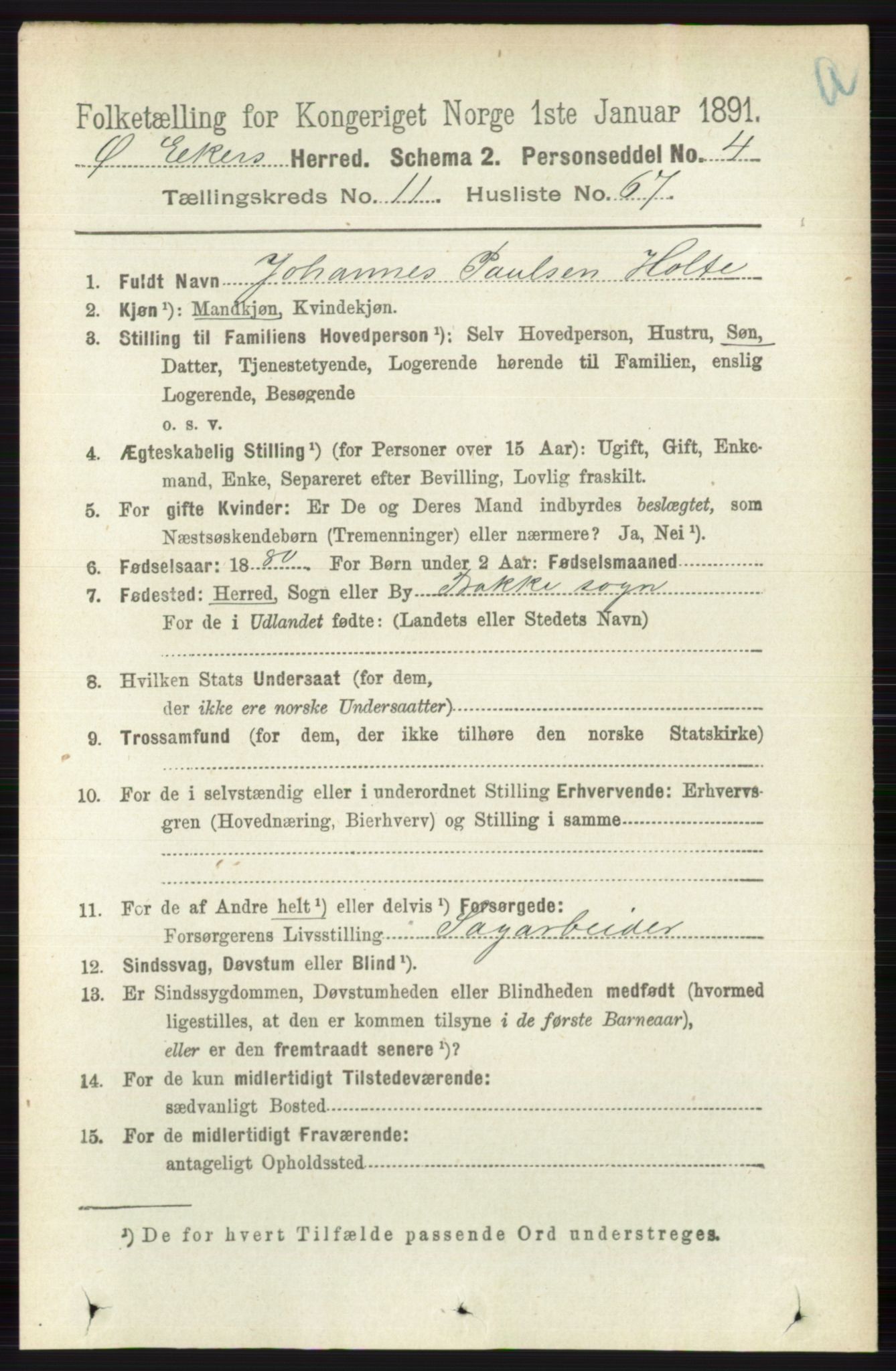 RA, 1891 census for 0624 Øvre Eiker, 1891, p. 4986