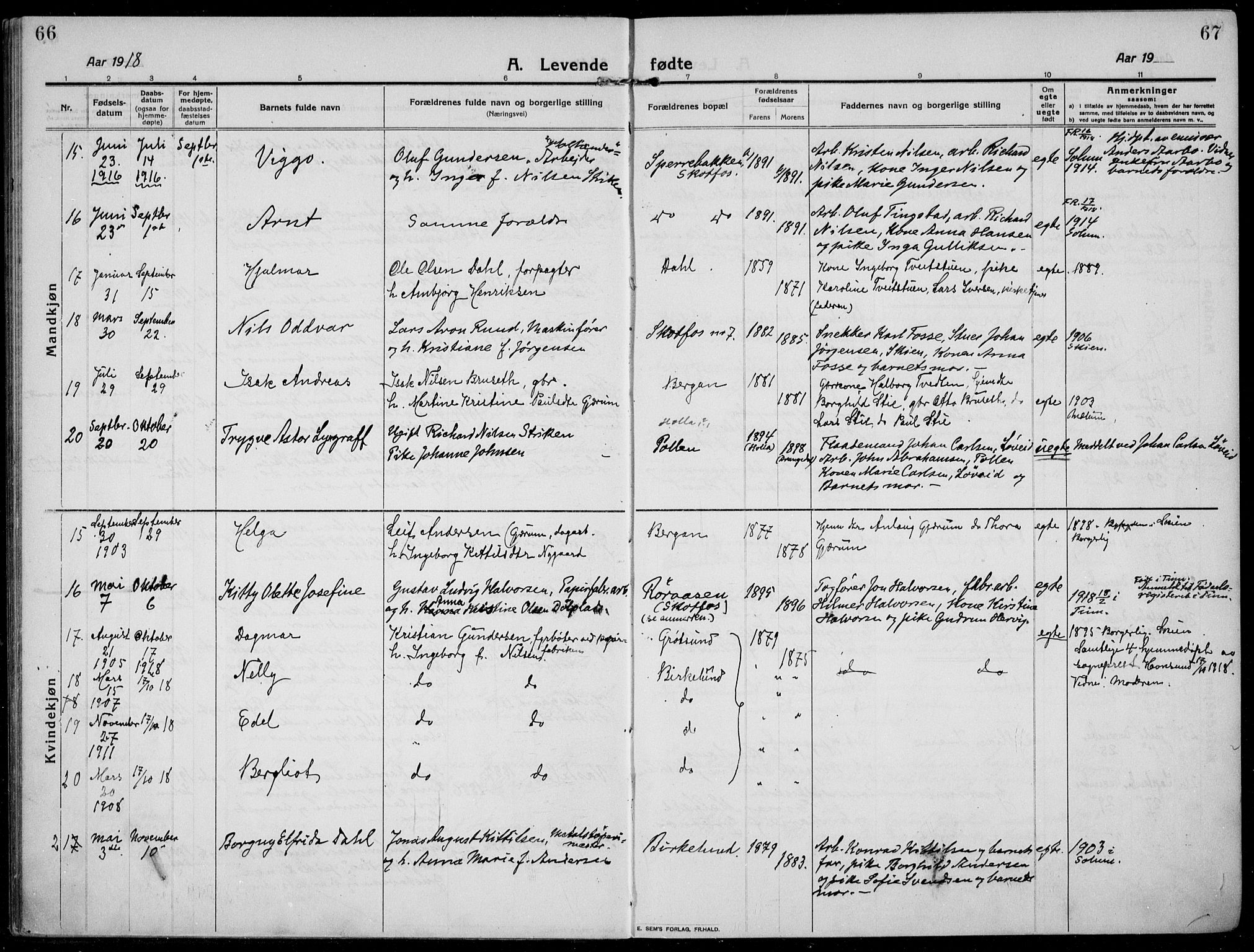 Solum kirkebøker, AV/SAKO-A-306/F/Fb/L0004: Parish register (official) no. II 4, 1913-1924, p. 66-67