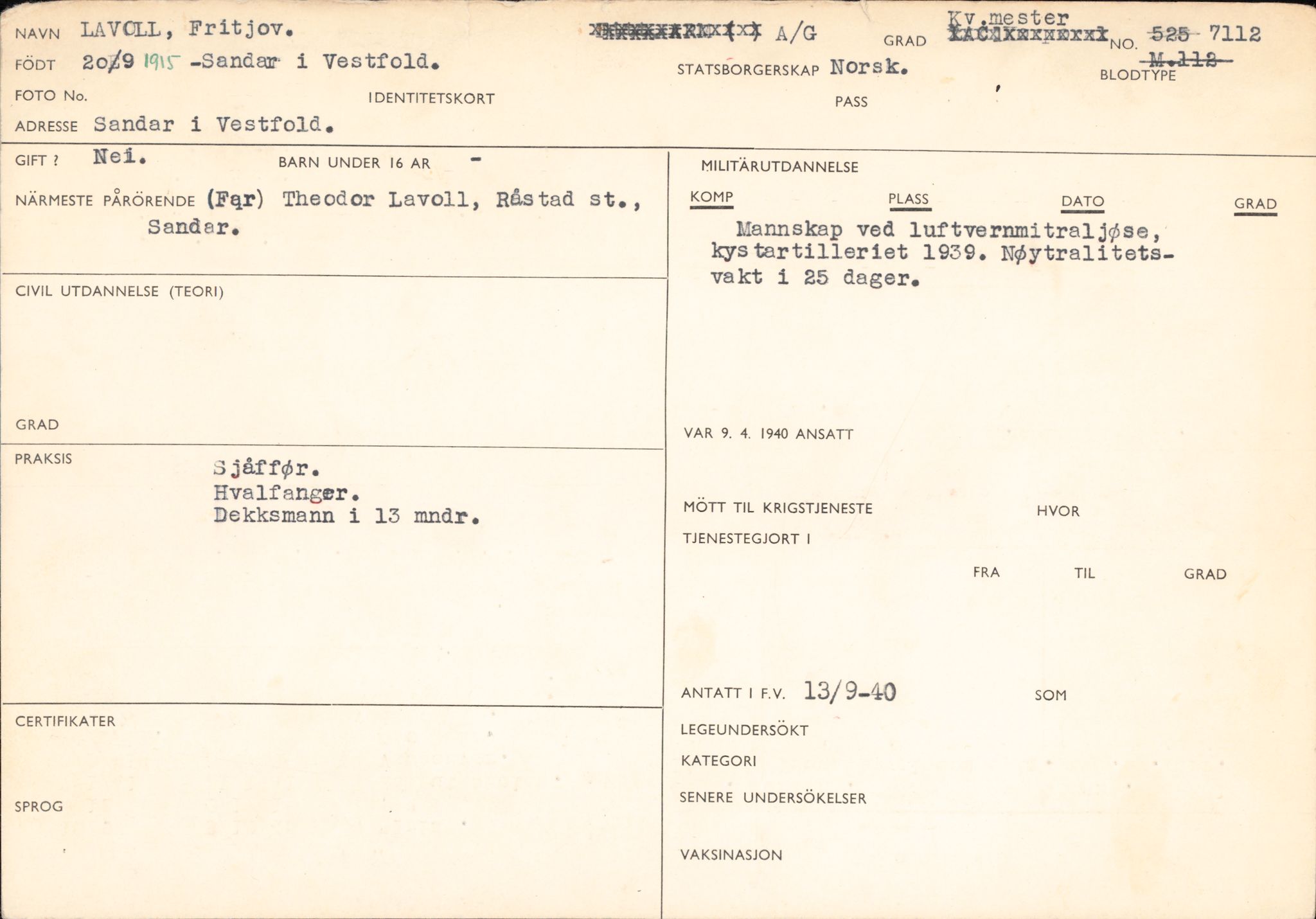 Forsvaret, Forsvarets overkommando/Luftforsvarsstaben, RA/RAFA-4079/P/Pa/L0041: Personellpapirer, 1915, p. 561