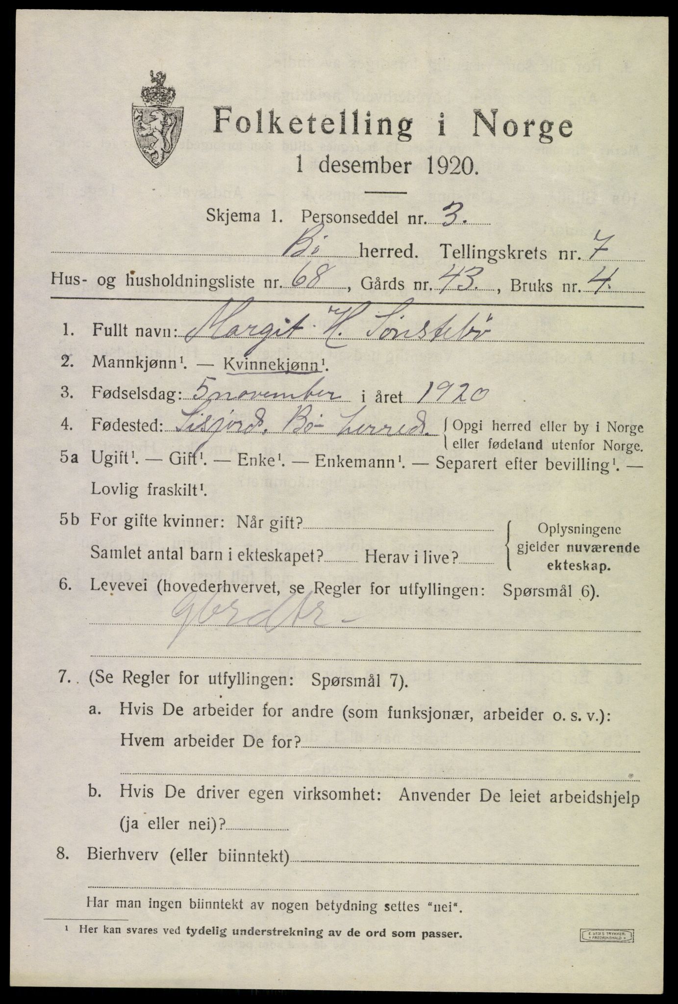 SAKO, 1920 census for Bø (Telemark), 1920, p. 5758