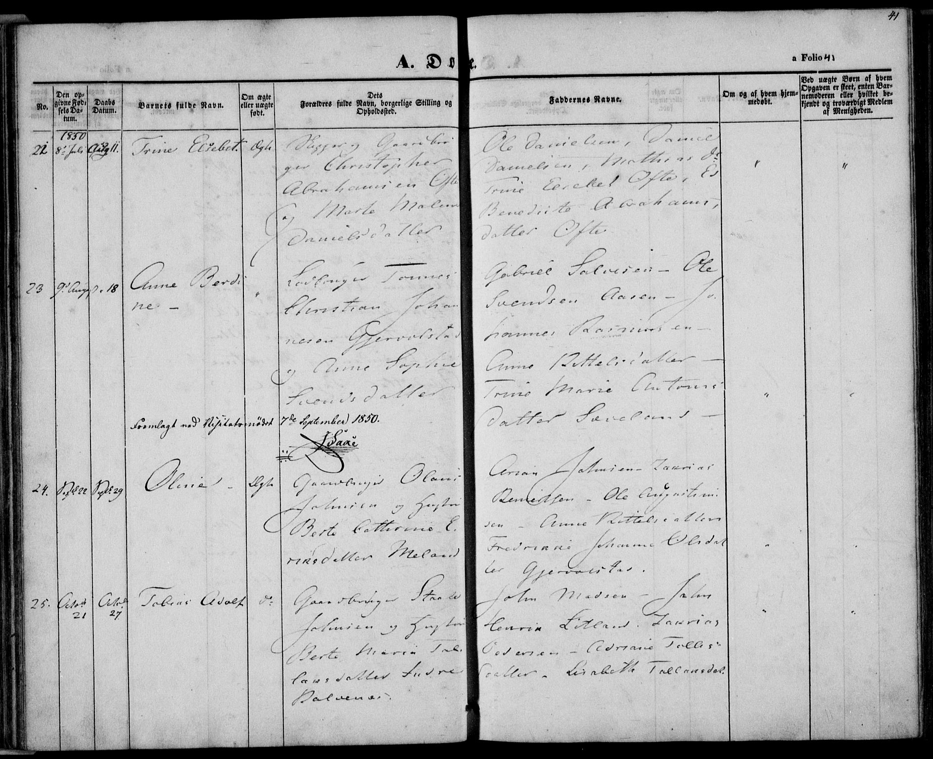 Herad sokneprestkontor, AV/SAK-1111-0018/F/Fa/Faa/L0004: Parish register (official) no. A 4, 1844-1853, p. 41