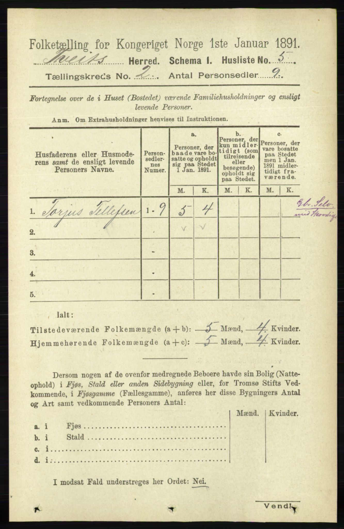 RA, 1891 census for 1013 Tveit, 1891, p. 418