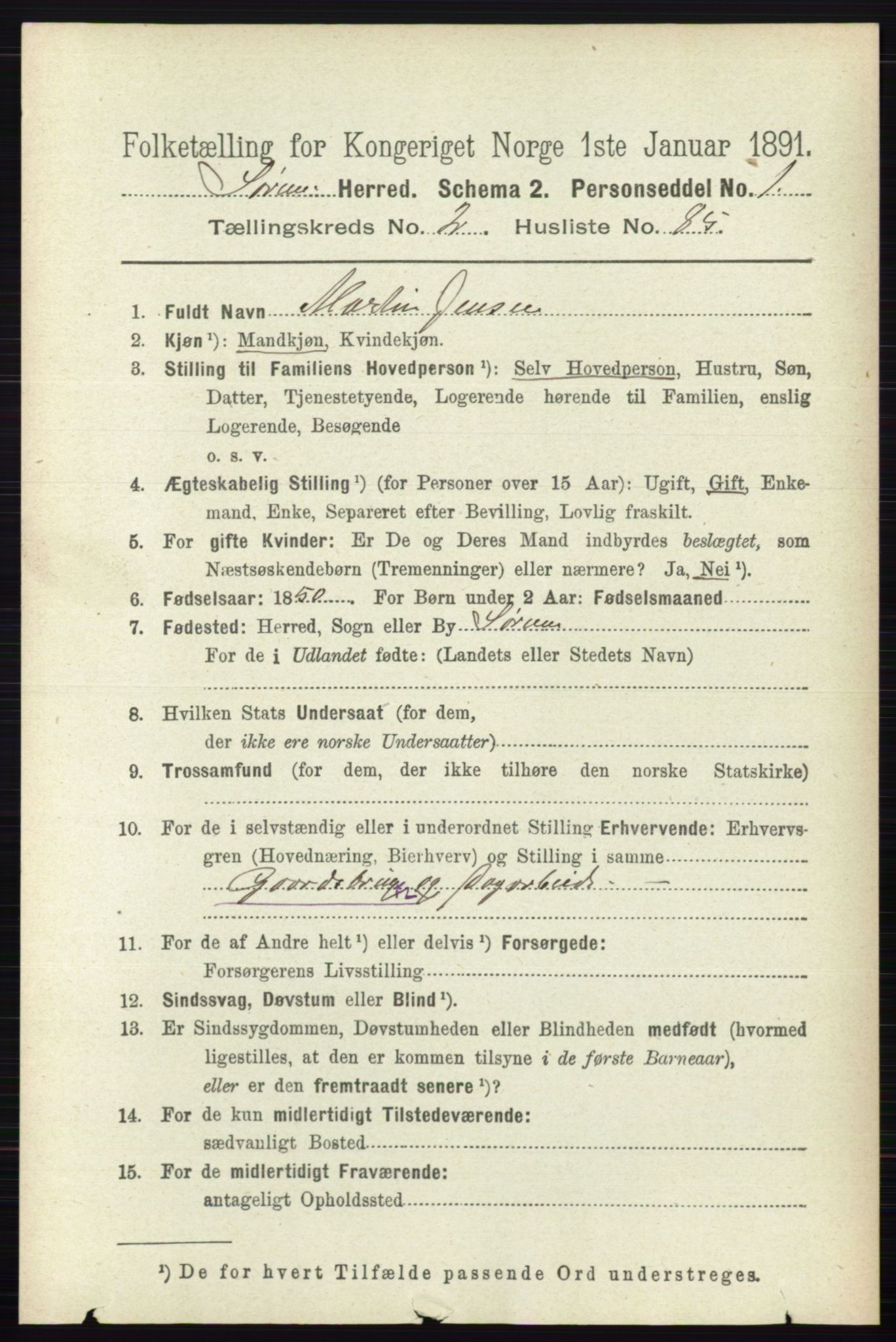 RA, 1891 census for 0226 Sørum, 1891, p. 1182