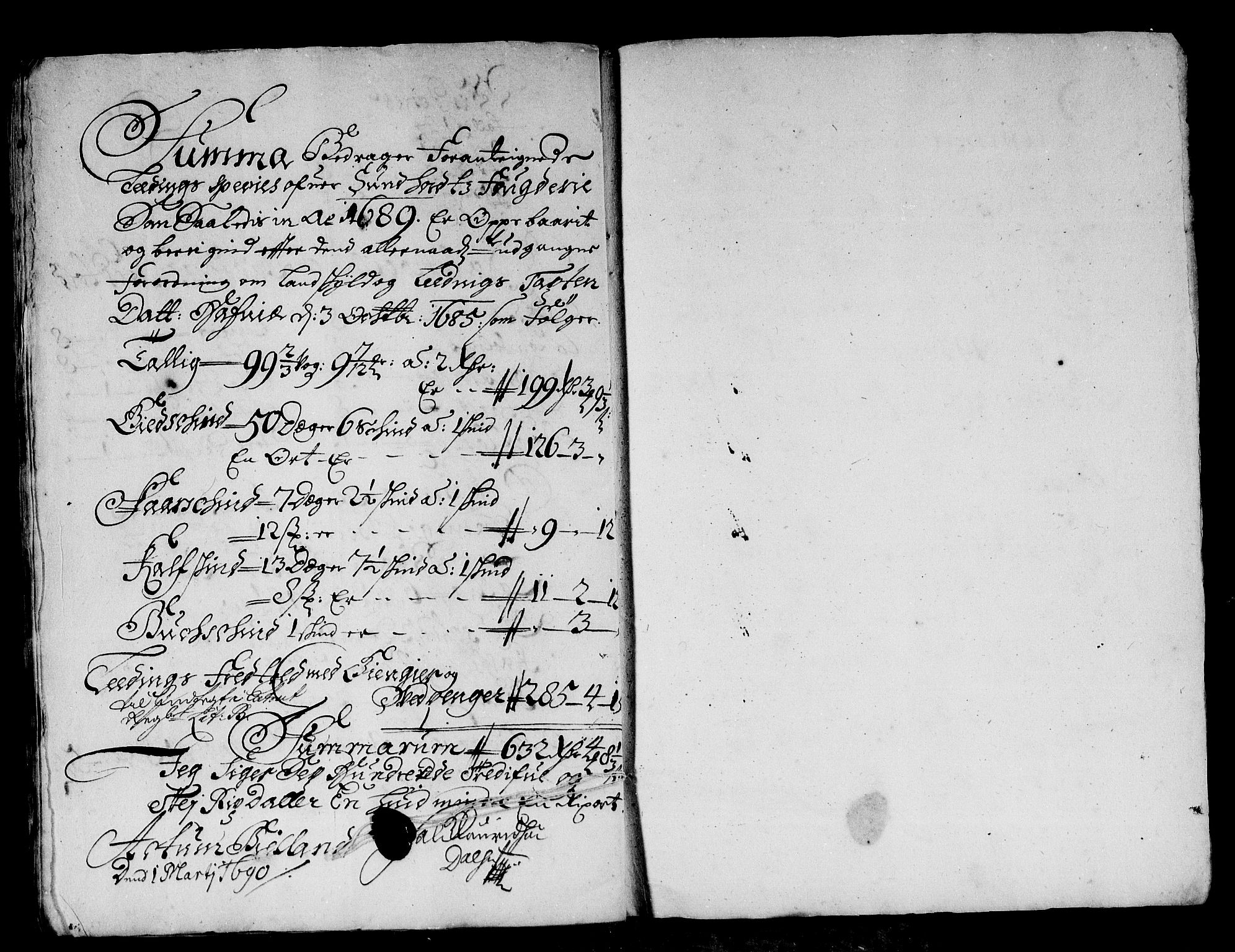 Rentekammeret inntil 1814, Reviderte regnskaper, Stiftamtstueregnskaper, Bergen stiftamt, RA/EA-6043/R/Rc/L0090: Bergen stiftamt, 1689