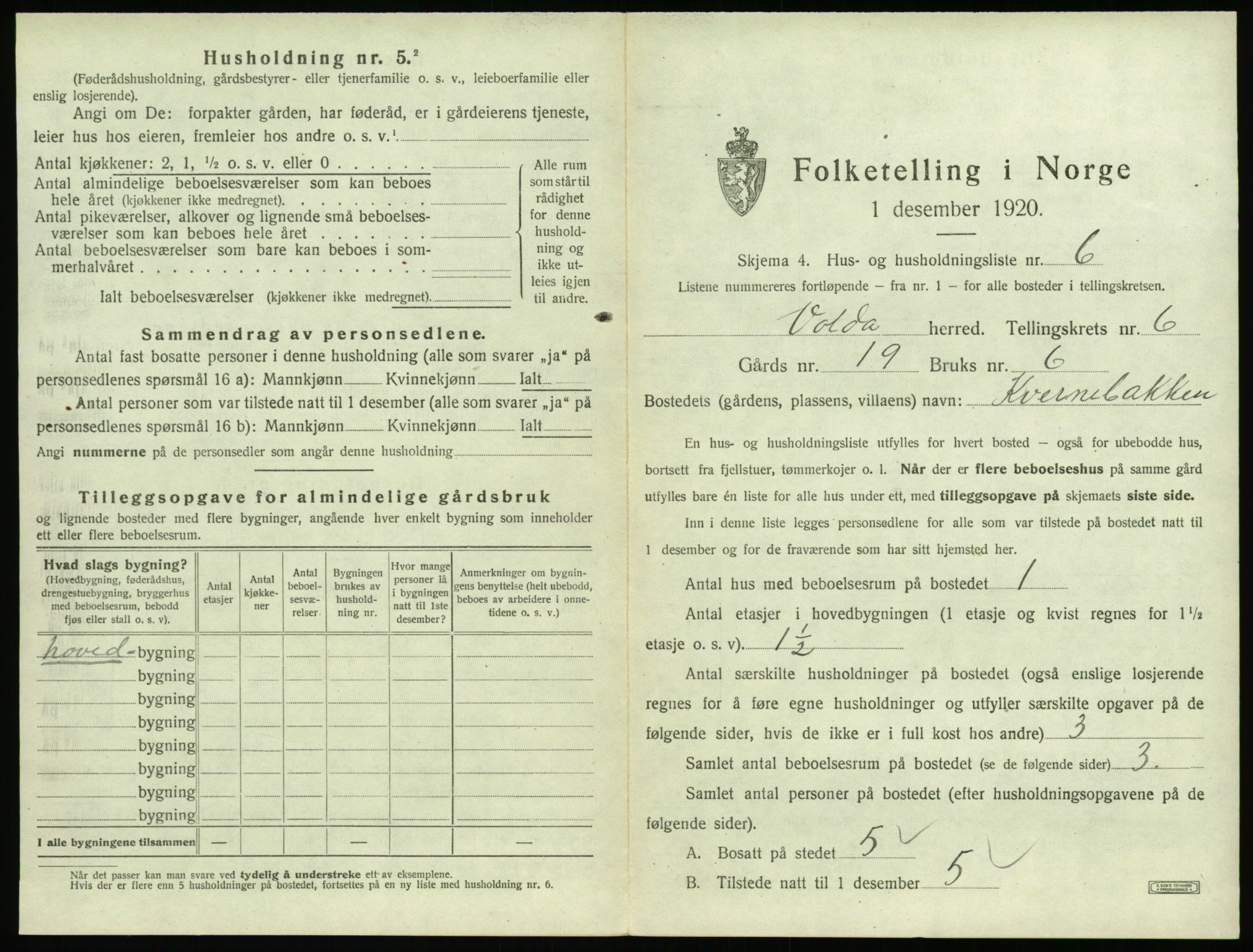 SAT, 1920 census for Volda, 1920, p. 532