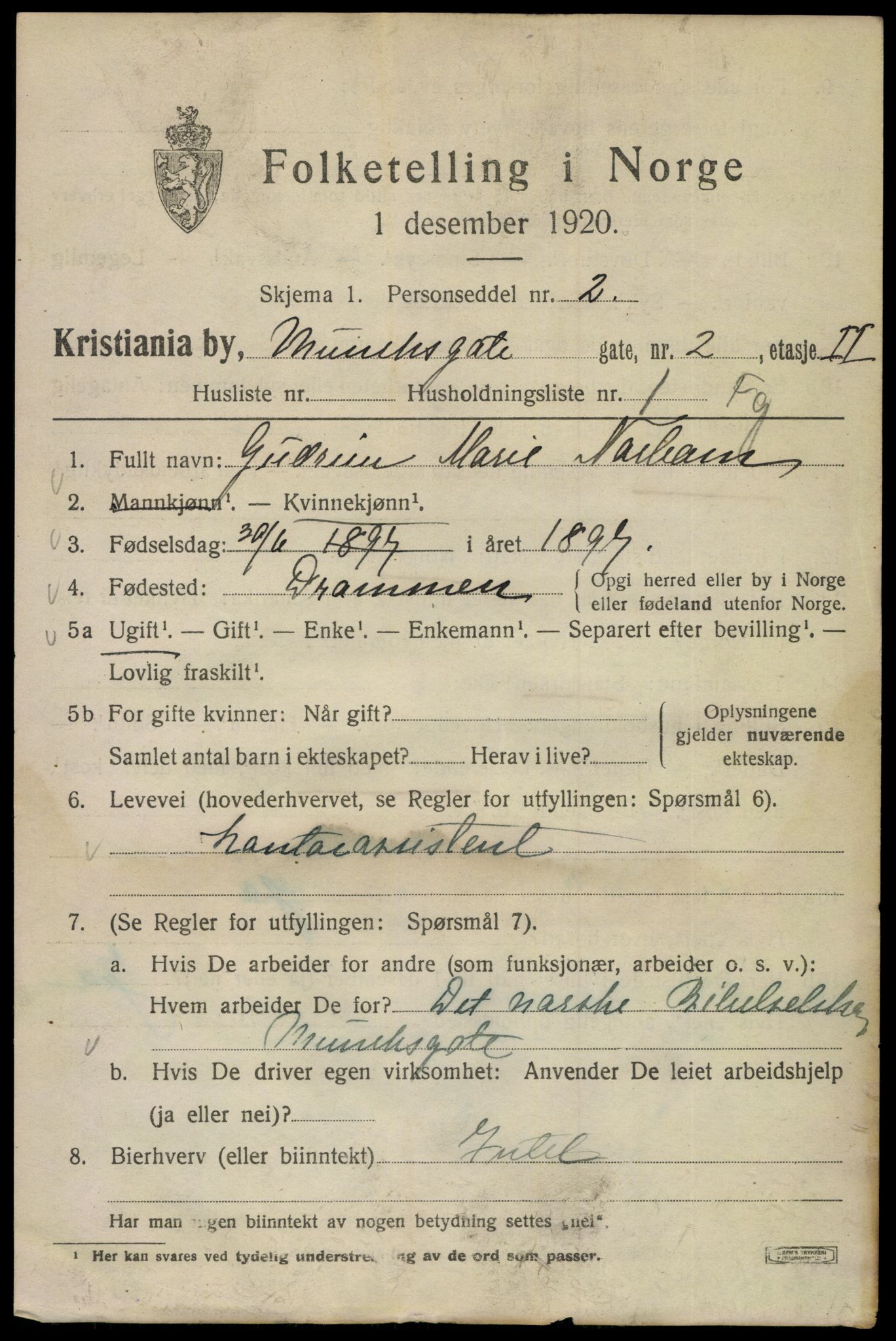 SAO, 1920 census for Kristiania, 1920, p. 400229