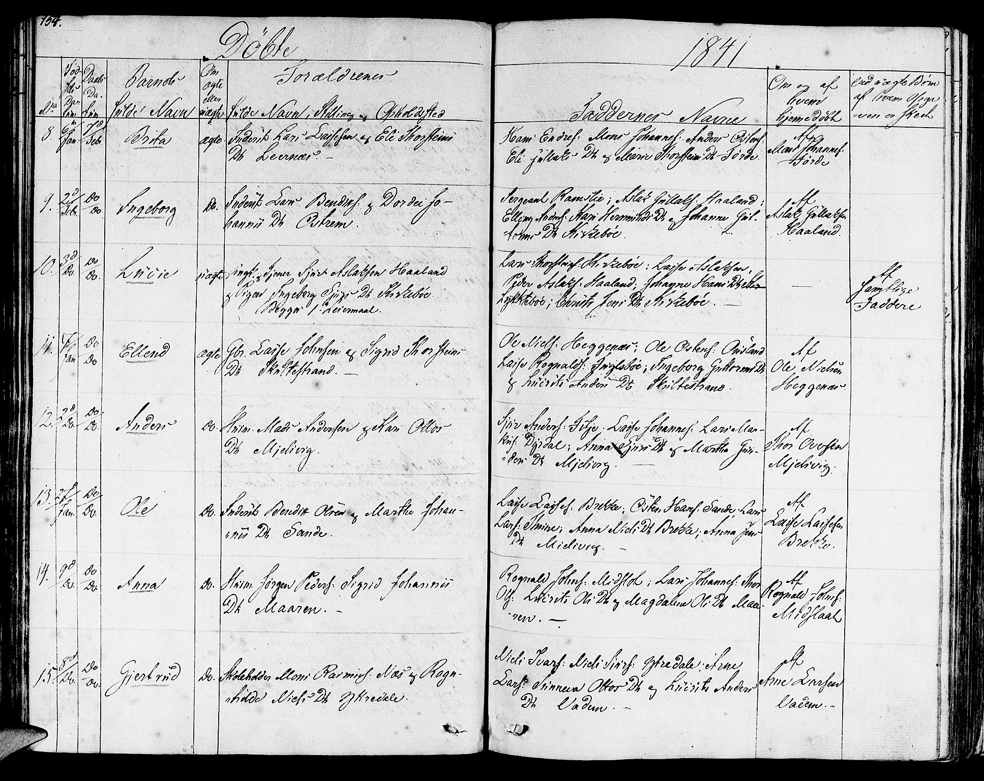 Lavik sokneprestembete, SAB/A-80901: Parish register (official) no. A 2I, 1821-1842, p. 154