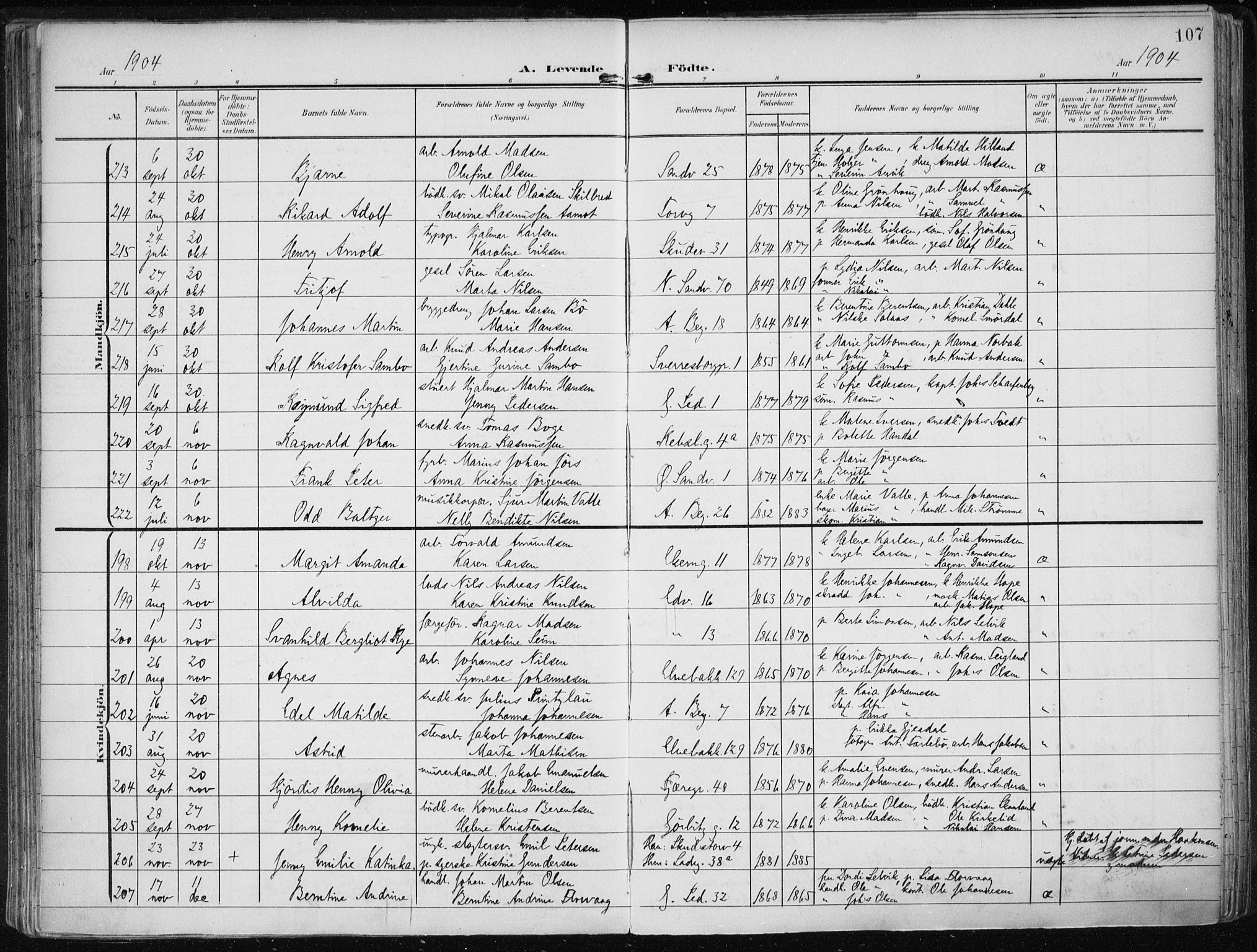 Sandviken Sokneprestembete, AV/SAB-A-77601/H/Ha/L0006: Parish register (official) no. B 3, 1901-1912, p. 107