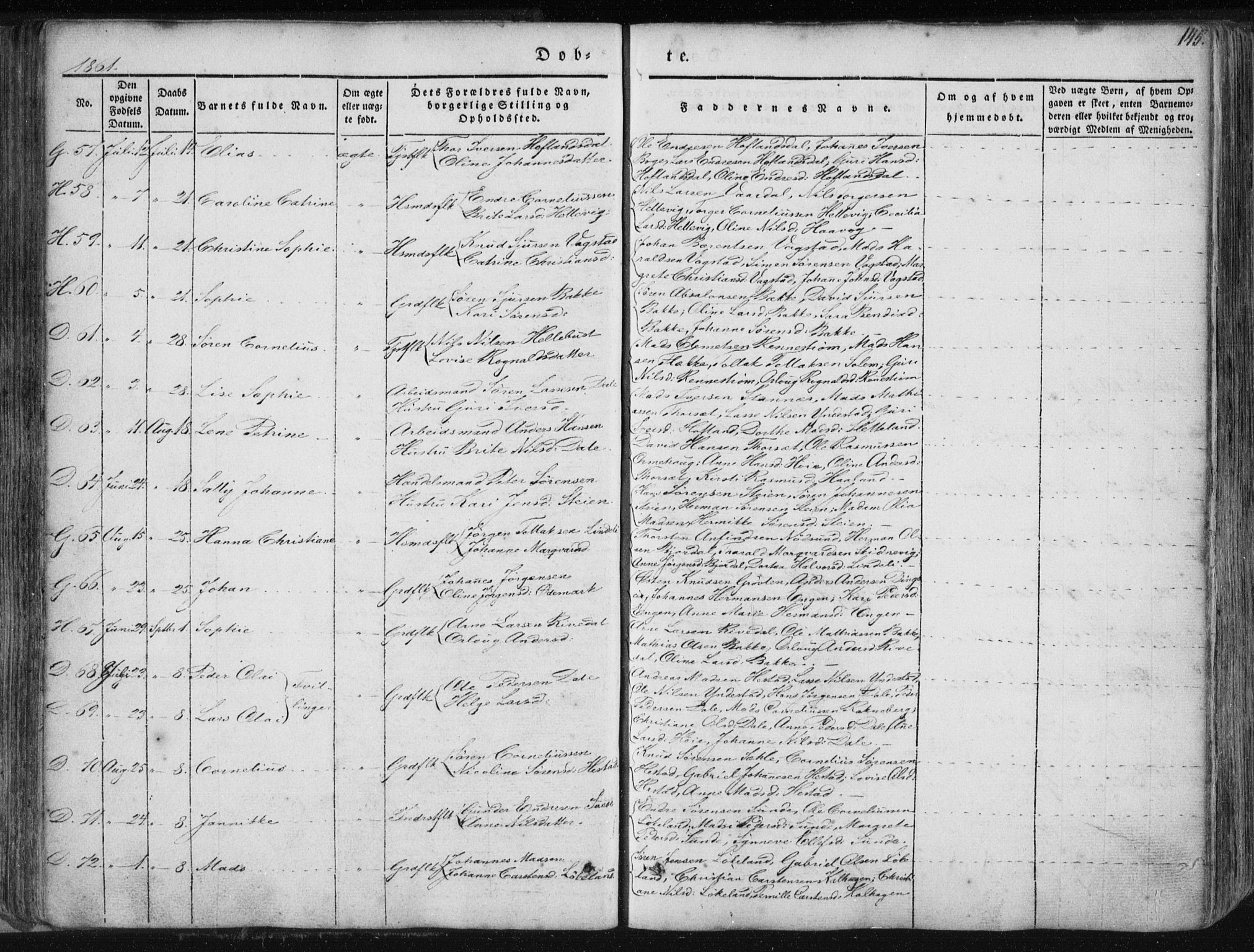 Fjaler sokneprestembete, SAB/A-79801/H/Haa/Haaa/L0006: Parish register (official) no. A 6, 1835-1884, p. 145