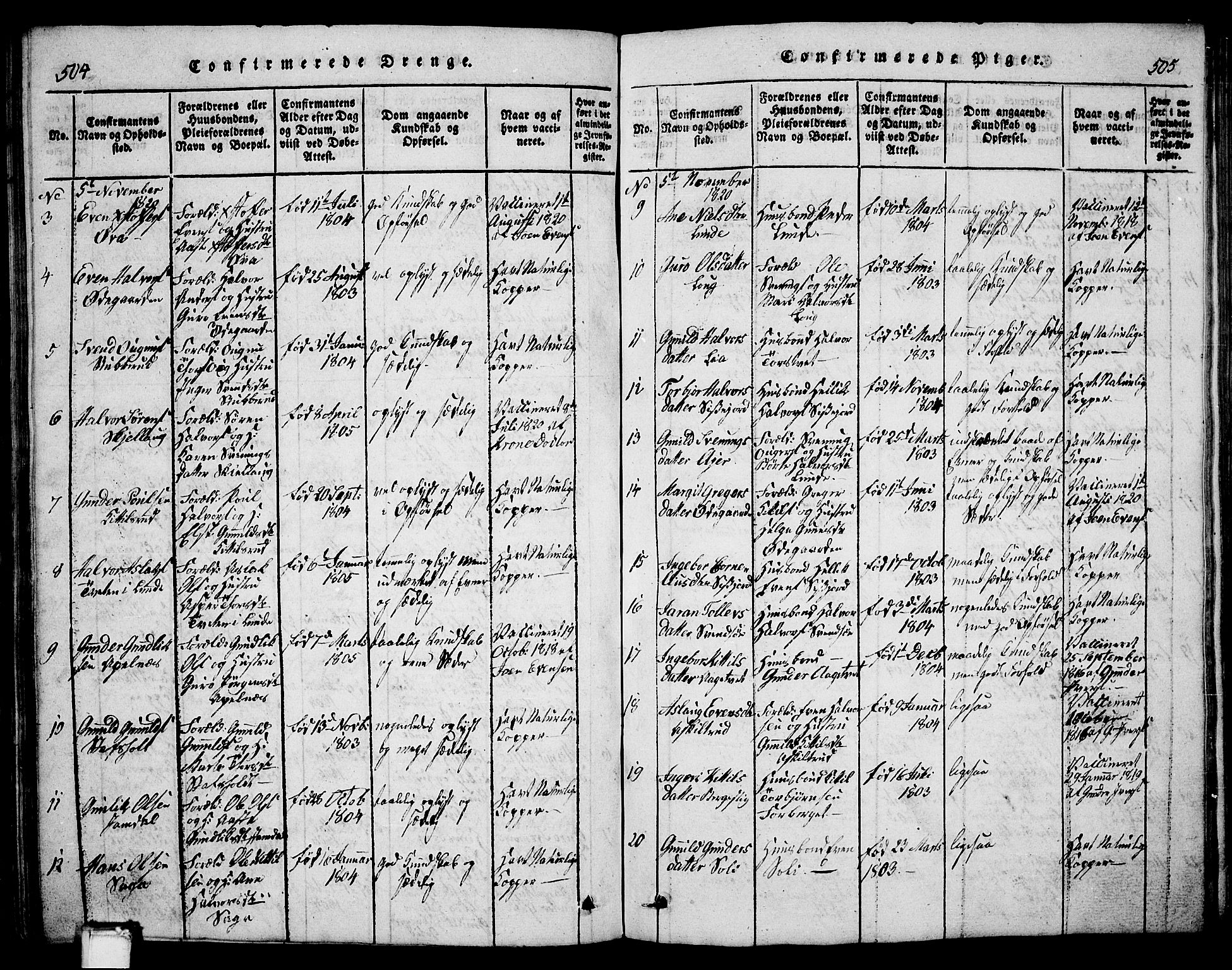 Bø kirkebøker, SAKO/A-257/G/Ga/L0001: Parish register (copy) no. 1, 1815-1831, p. 504-505