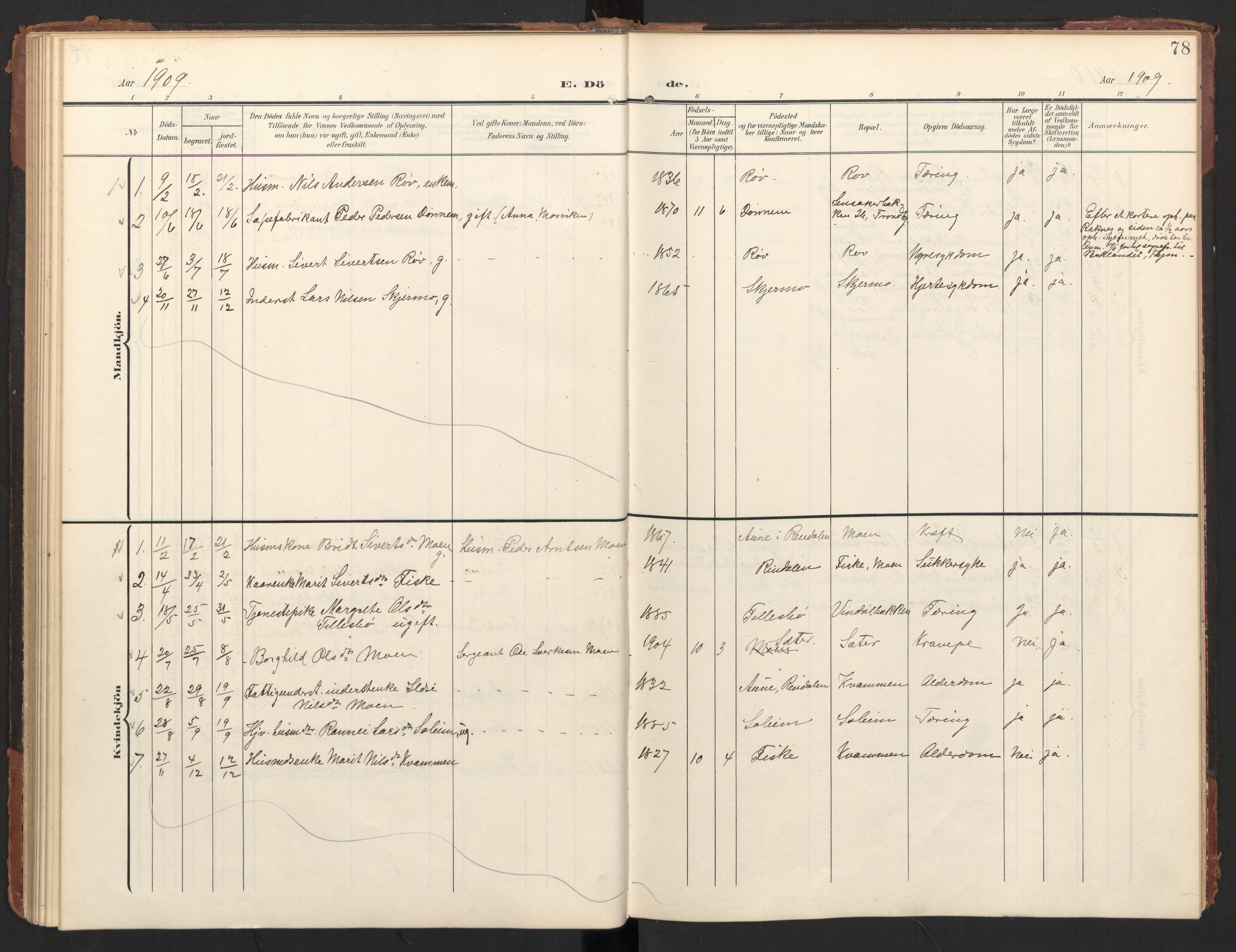 Ministerialprotokoller, klokkerbøker og fødselsregistre - Møre og Romsdal, SAT/A-1454/597/L1063: Parish register (official) no. 597A02, 1905-1923, p. 78