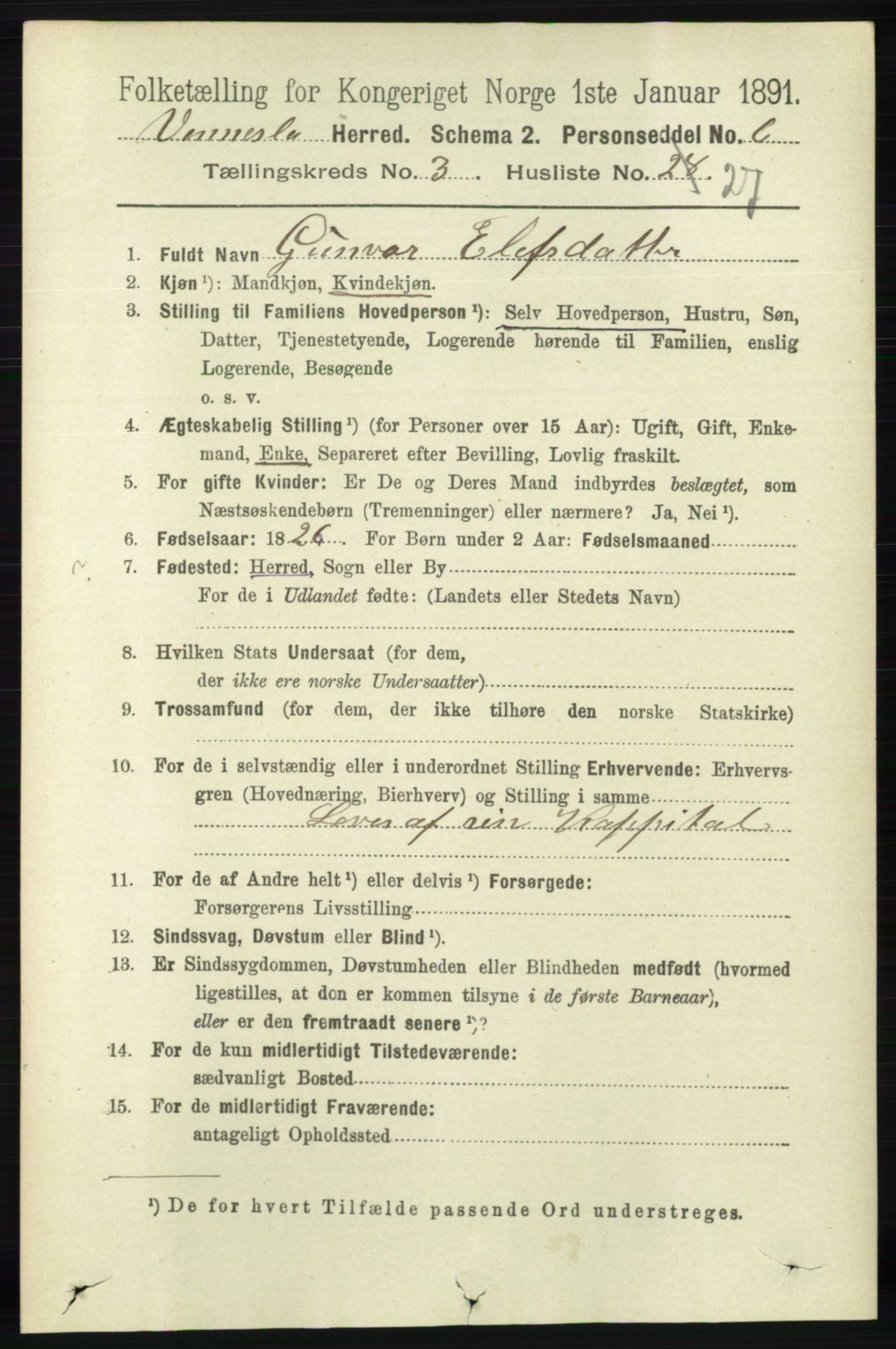 RA, 1891 census for 1014 Vennesla, 1891, p. 812