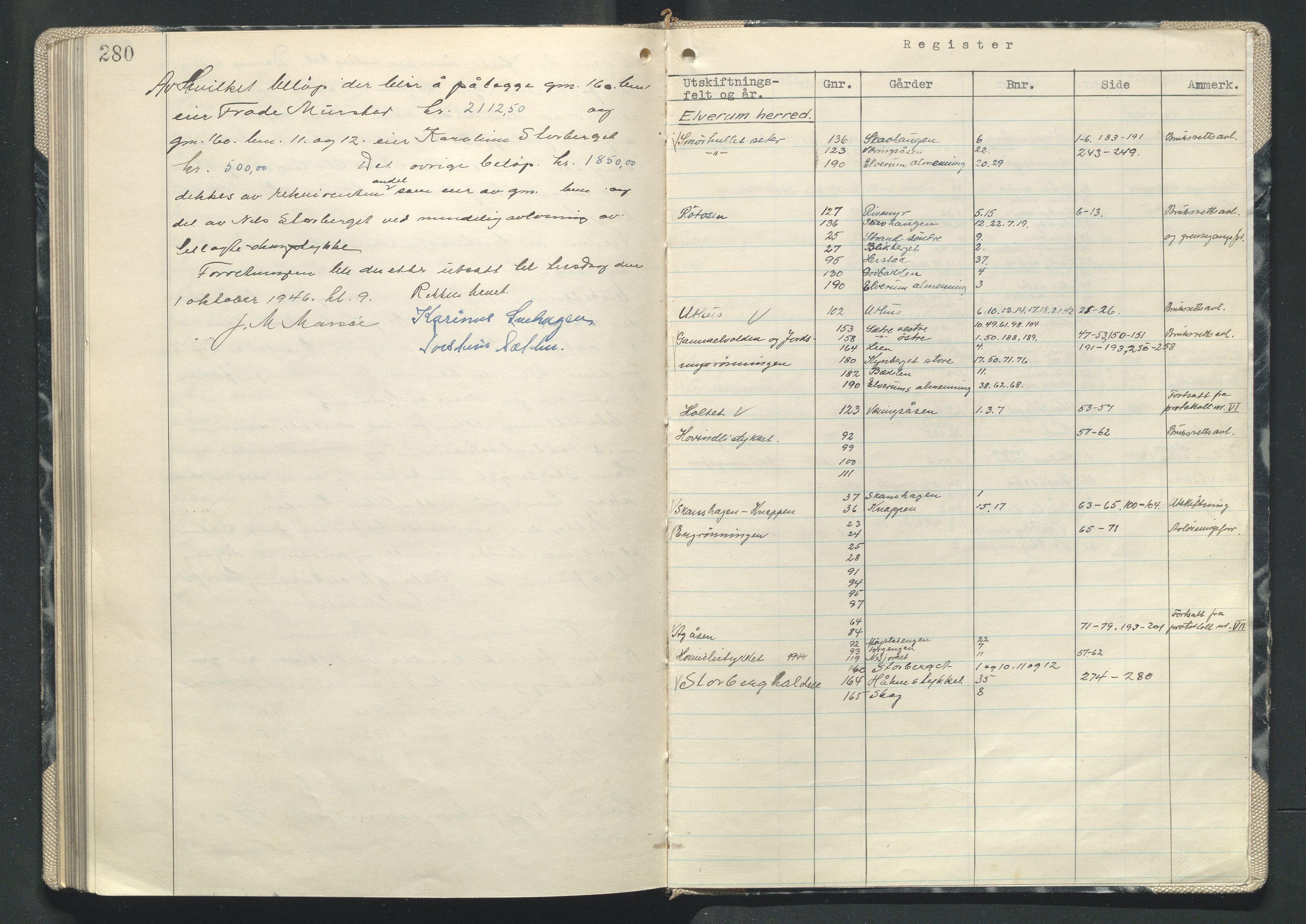 Hedmark og Østerdal jordskifterett, AV/SAH-JORDSKIFTEH-002/G/Ga/L0015/0002: Rettsbøker  / Rettsbok - X, 1943-1946