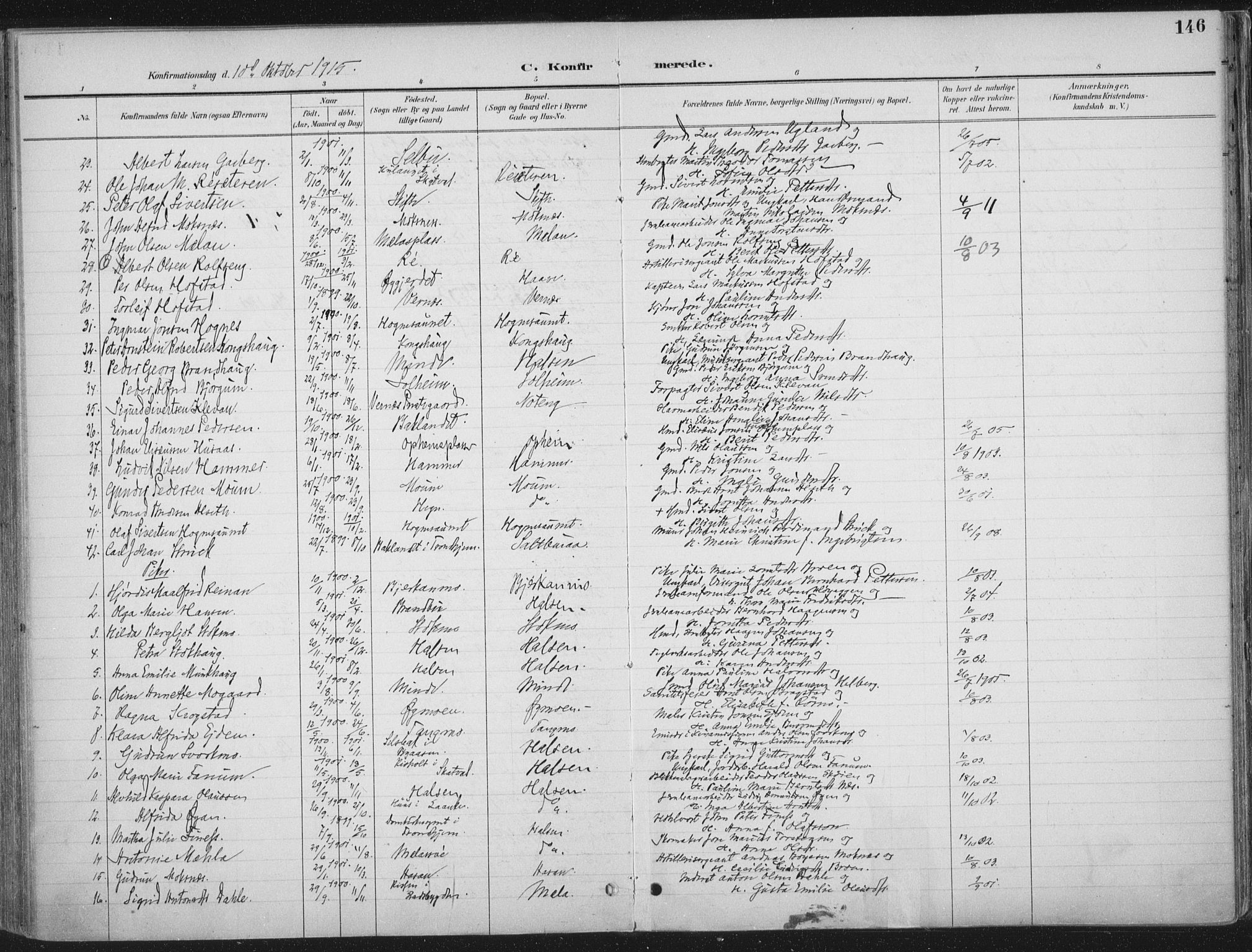 Ministerialprotokoller, klokkerbøker og fødselsregistre - Nord-Trøndelag, AV/SAT-A-1458/709/L0082: Parish register (official) no. 709A22, 1896-1916, p. 146