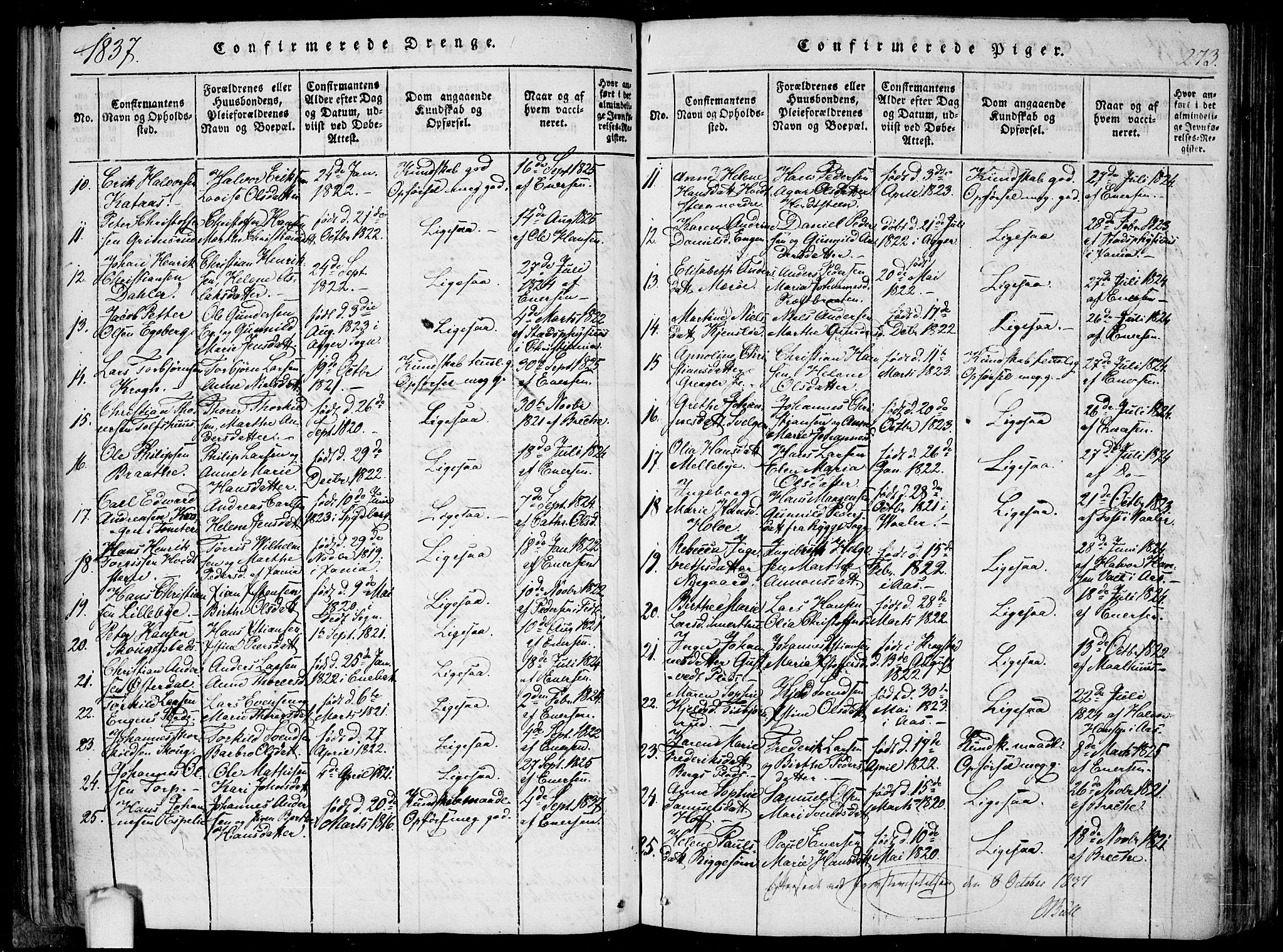 Hobøl prestekontor Kirkebøker, SAO/A-2002/F/Fa/L0002: Parish register (official) no. I 2, 1814-1841, p. 273