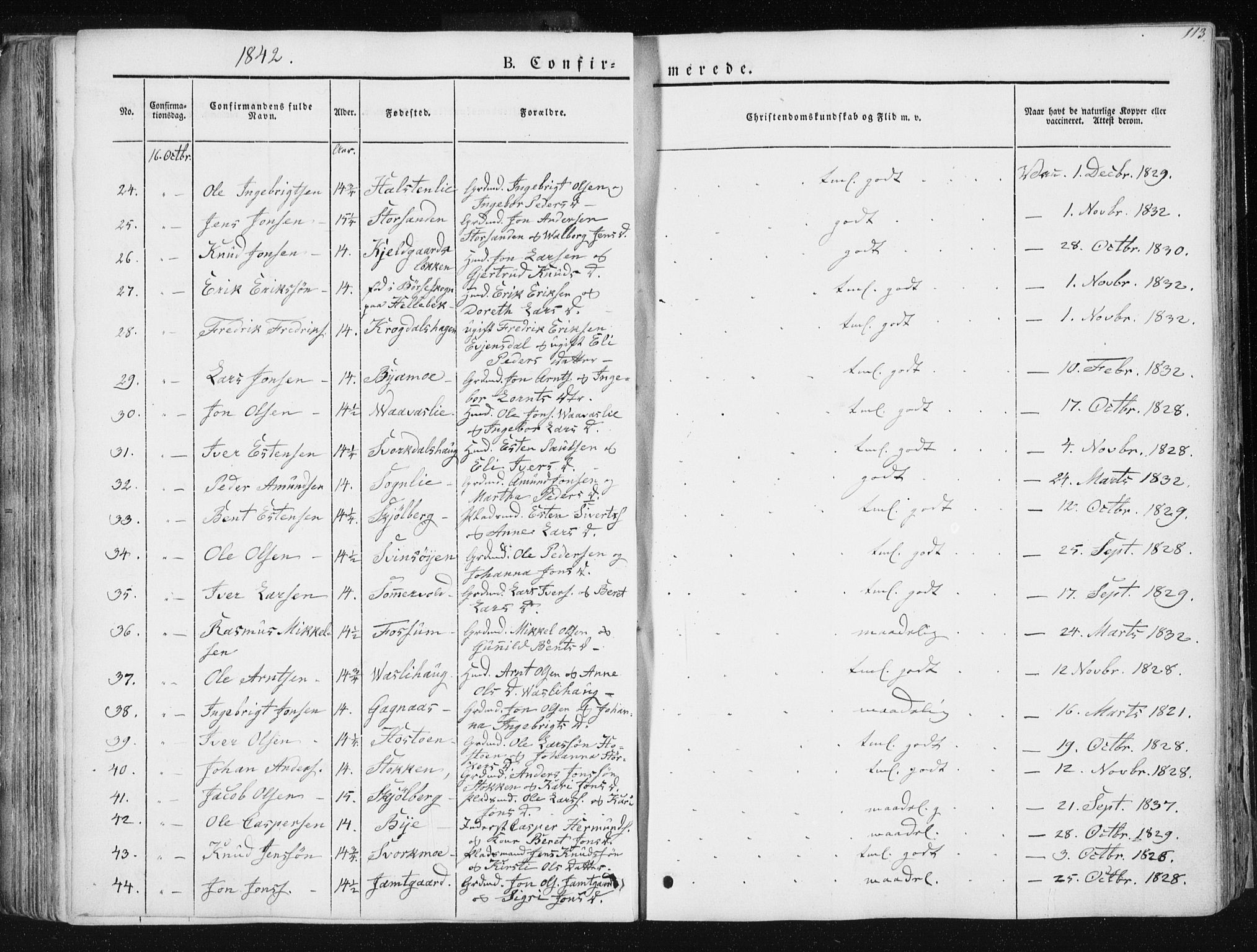 Ministerialprotokoller, klokkerbøker og fødselsregistre - Sør-Trøndelag, SAT/A-1456/668/L0805: Parish register (official) no. 668A05, 1840-1853, p. 113