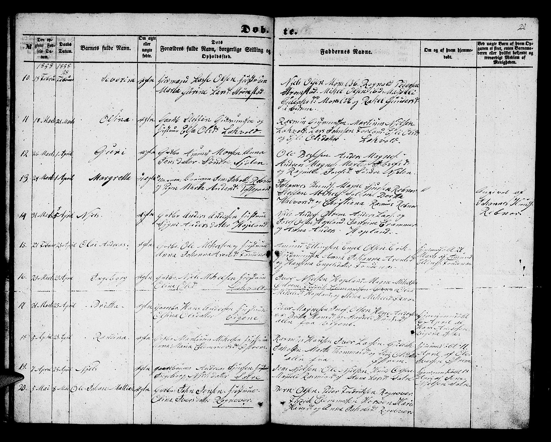 Lindås Sokneprestembete, SAB/A-76701/H/Hab: Parish register (copy) no. C 1, 1853-1867, p. 22