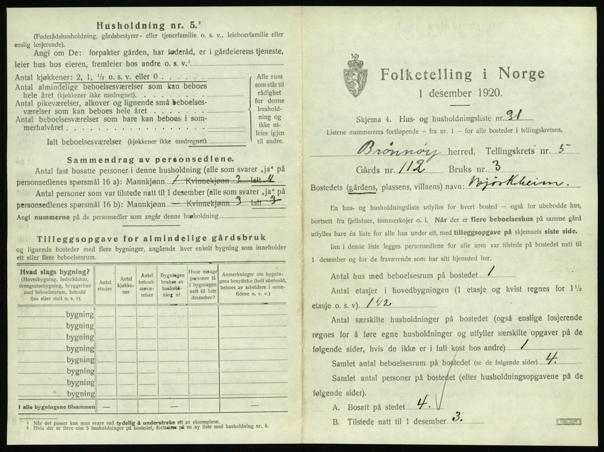 SAT, 1920 census for Brønnøy, 1920, p. 484