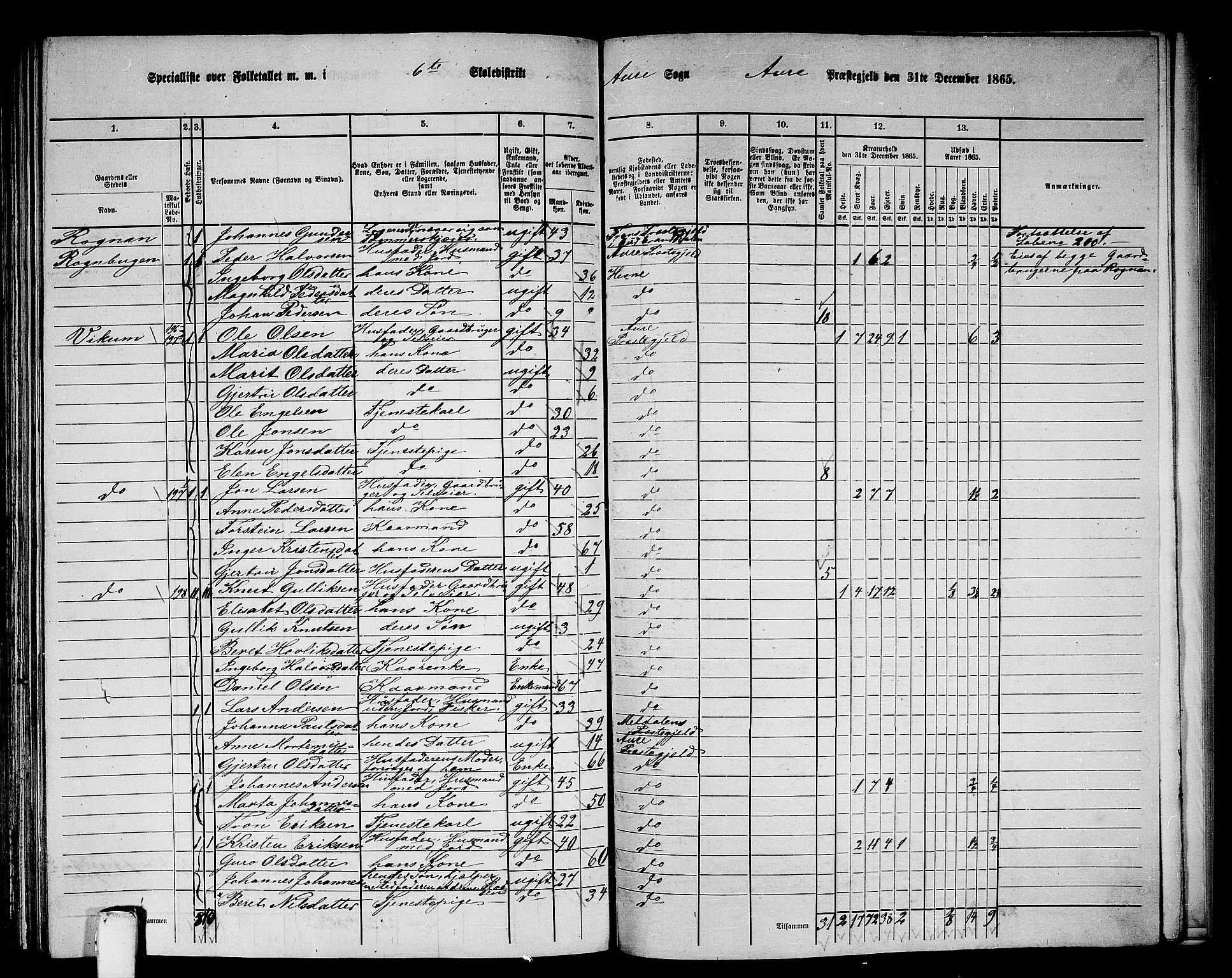 RA, 1865 census for Aure, 1865, p. 142