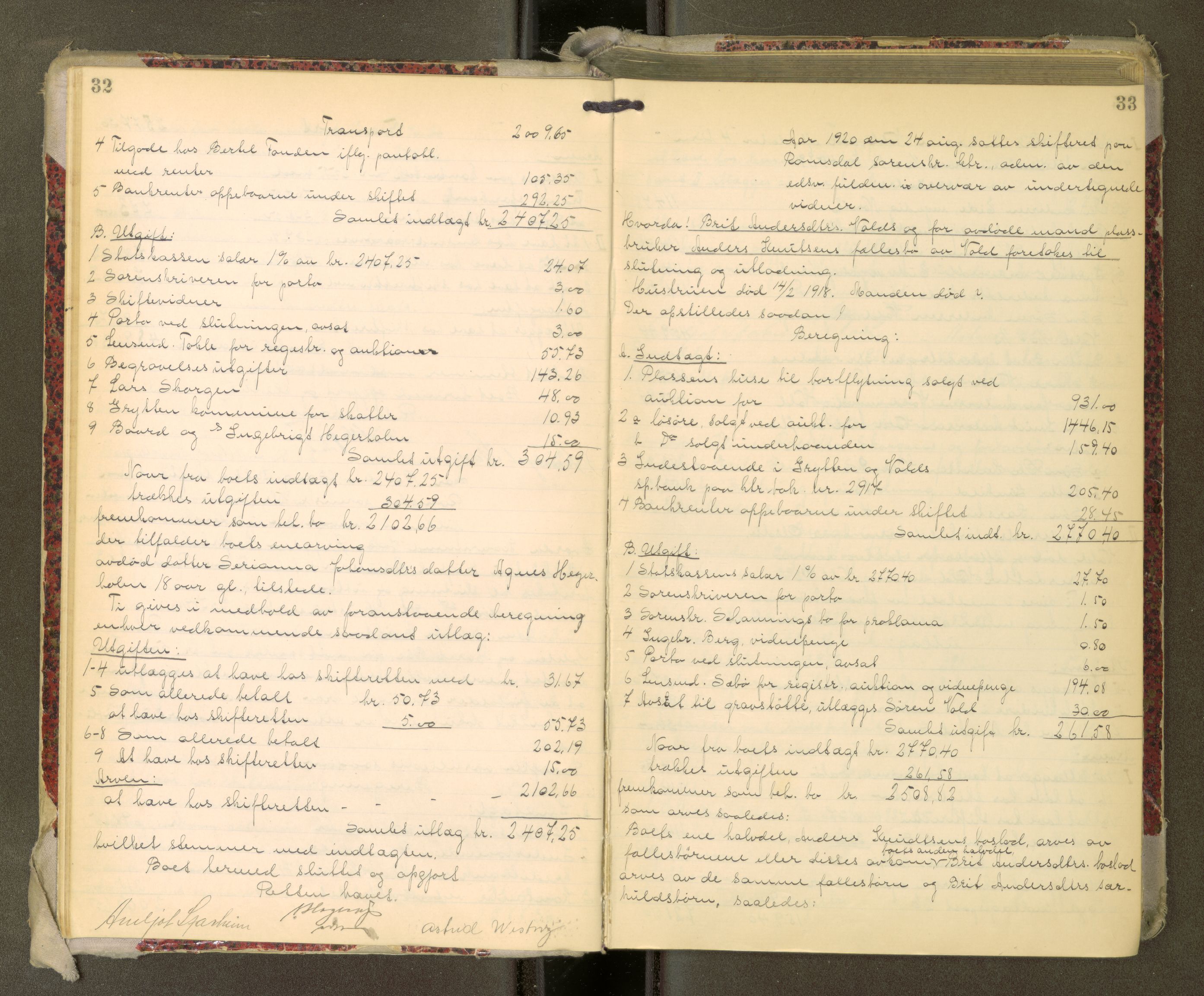 Romsdal sorenskriveri, AV/SAT-A-4149/1/3/3A/L0022: Skifteutlodnings Protokoll, 1920-1924, p. 32-33
