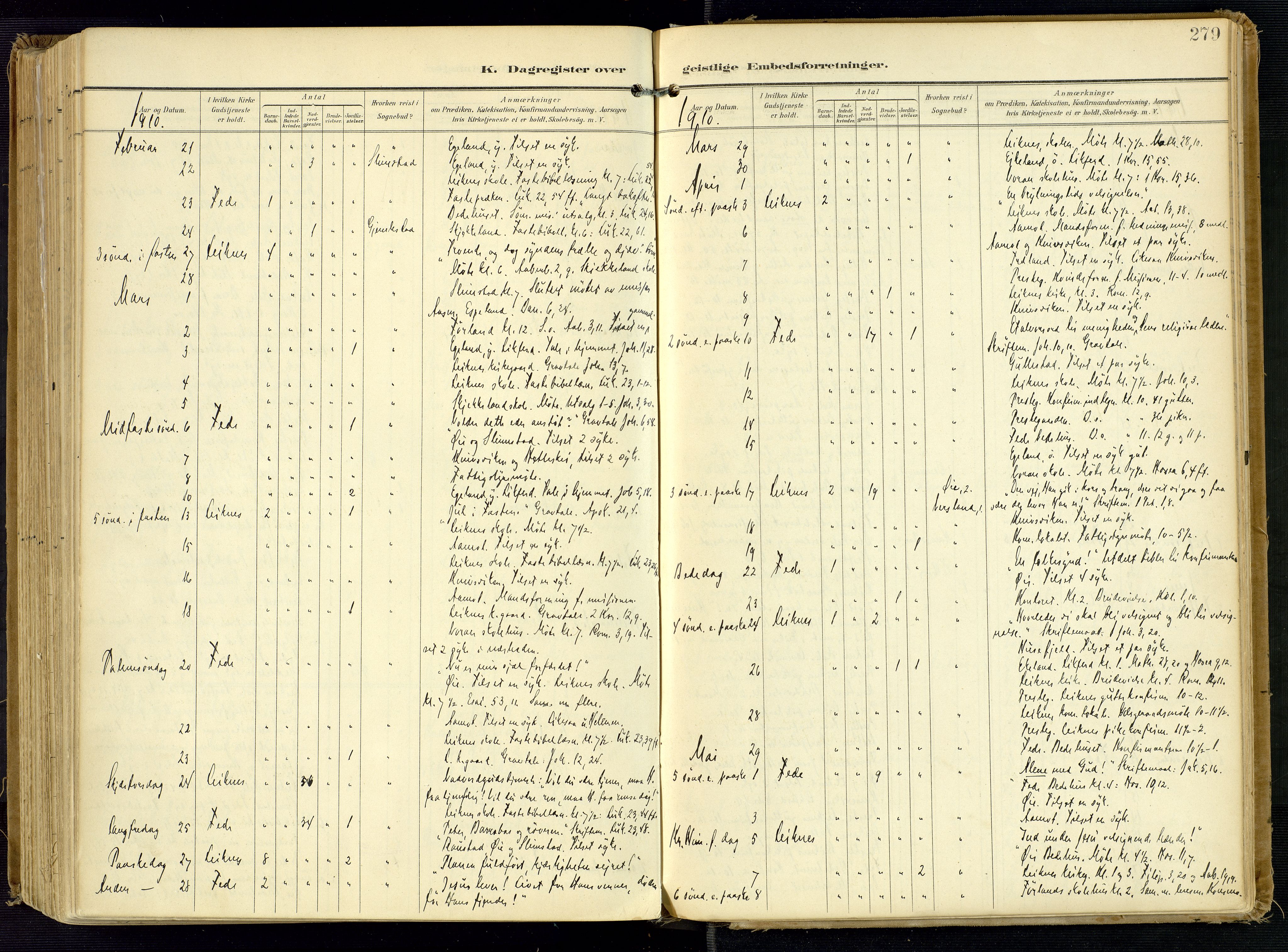 Kvinesdal sokneprestkontor, SAK/1111-0026/F/Fa/Fab/L0009: Parish register (official) no. A 9, 1898-1915, p. 279