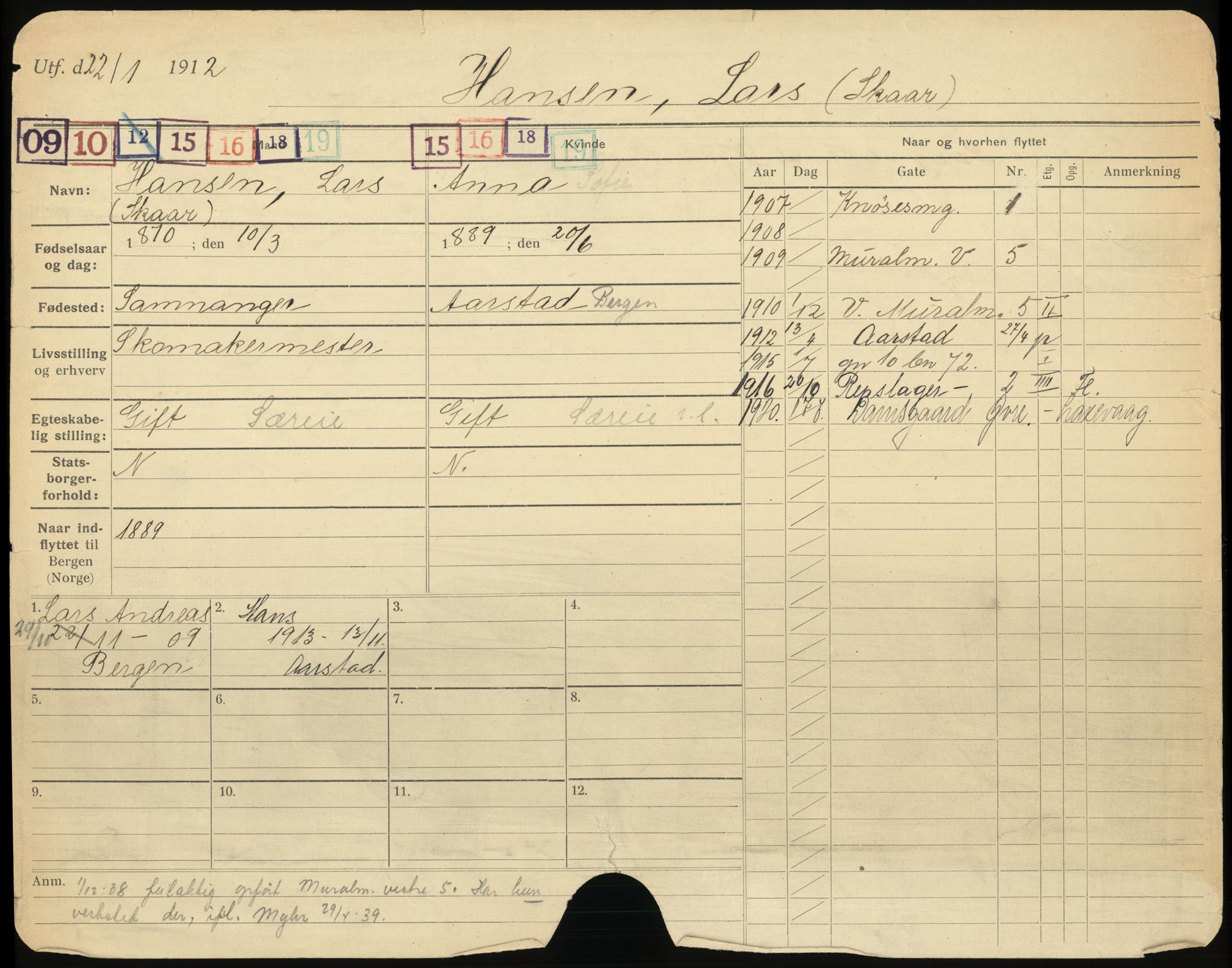 Bergen folkeregister, AV/SAB-A-17201/I/Ia/L0011: Utflyttet 1912 - 1920, Hansen, L. - Helgesen, 1912-1920