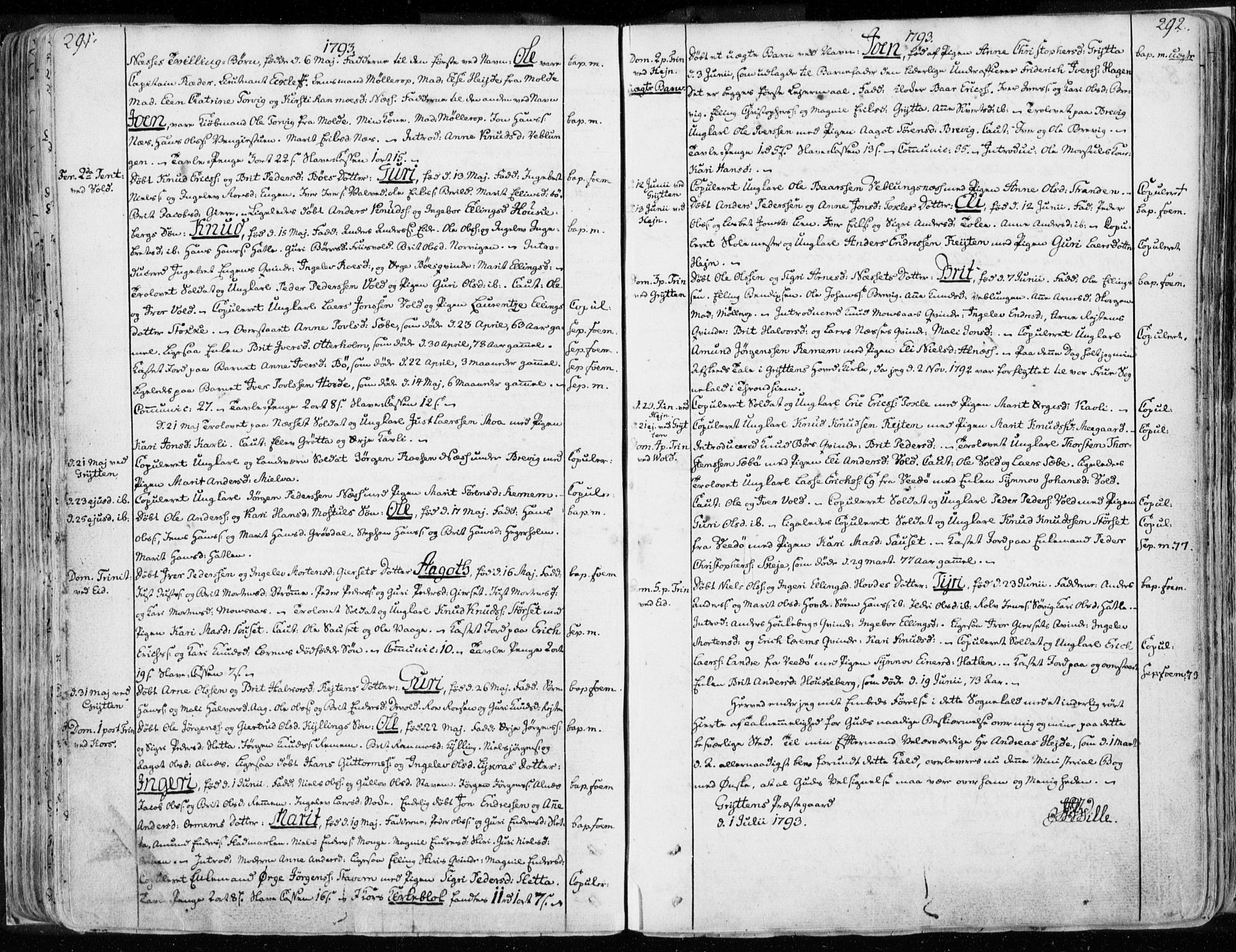 Ministerialprotokoller, klokkerbøker og fødselsregistre - Møre og Romsdal, AV/SAT-A-1454/544/L0569: Parish register (official) no. 544A02, 1764-1806, p. 291-292