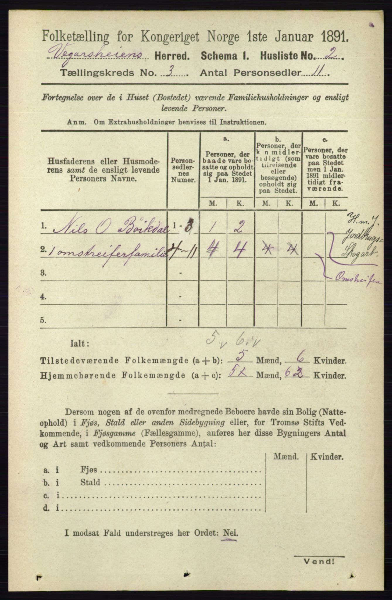 RA, 1891 census for 0912 Vegårshei, 1891, p. 604