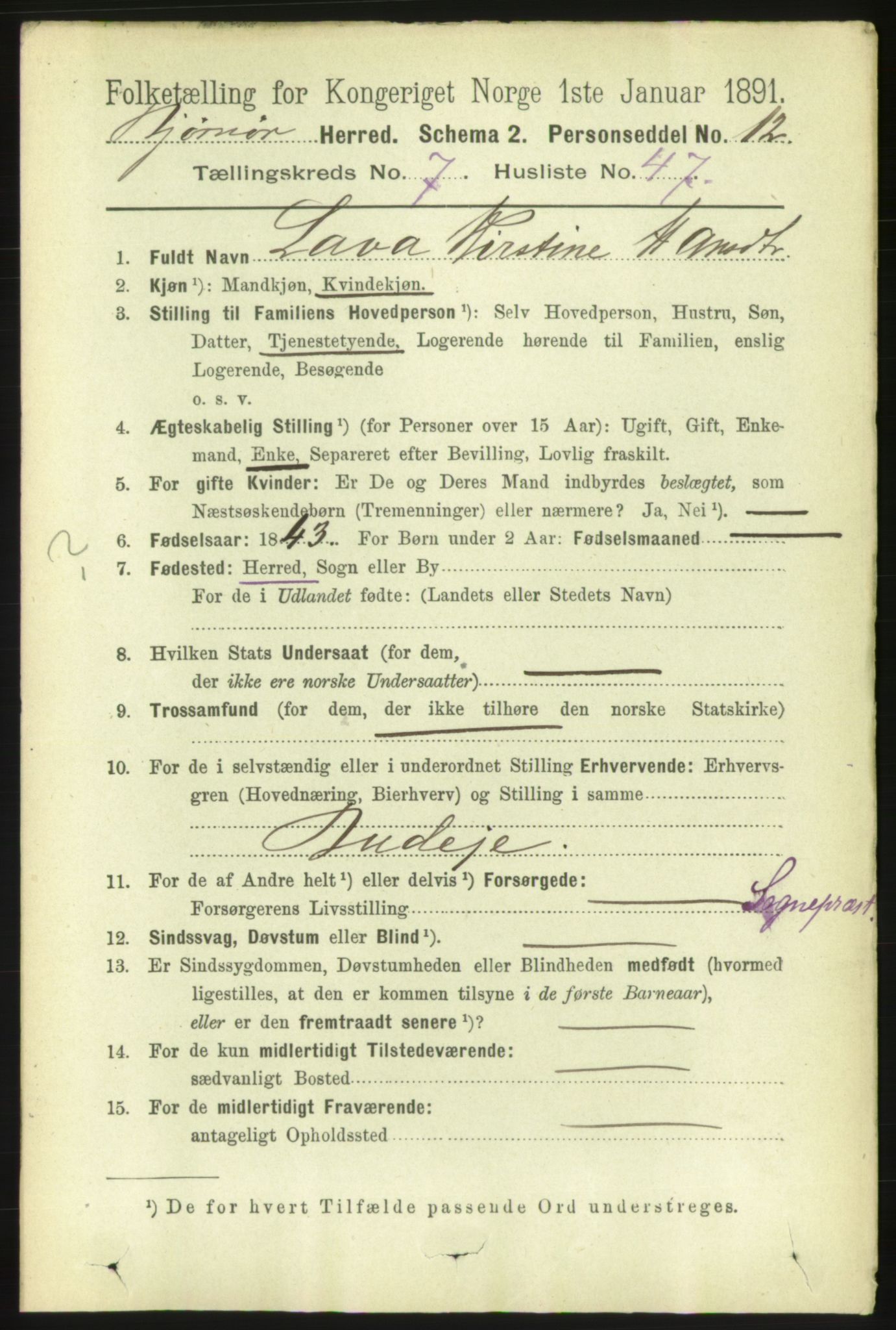 RA, 1891 census for 1632 Bjørnør, 1891, p. 3309