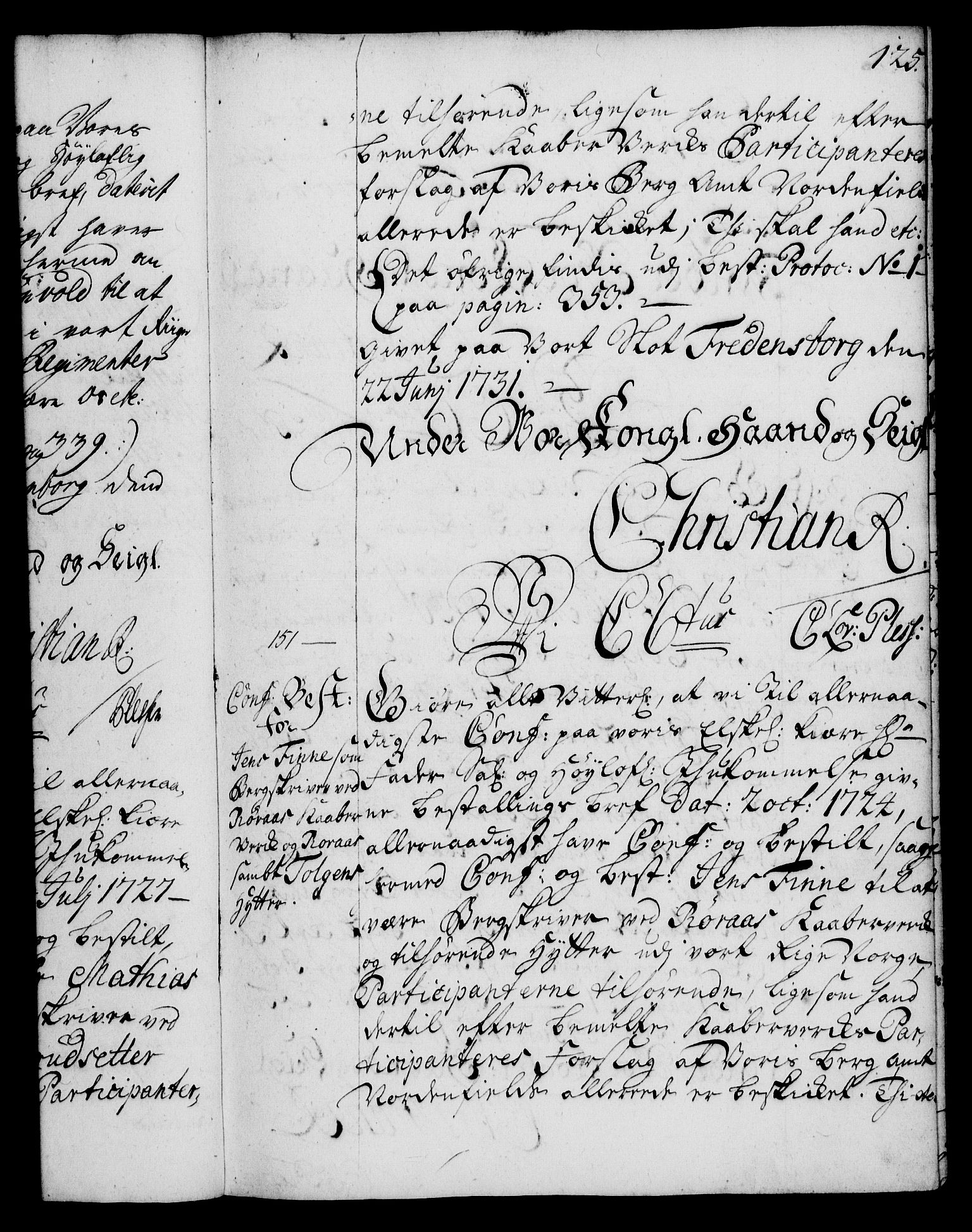 Rentekammeret, Kammerkanselliet, RA/EA-3111/G/Gg/Ggg/L0001: Norsk konfirmasjonsbestallingsprotokoll med register (merket RK 53.31), 1731-1737, p. 125