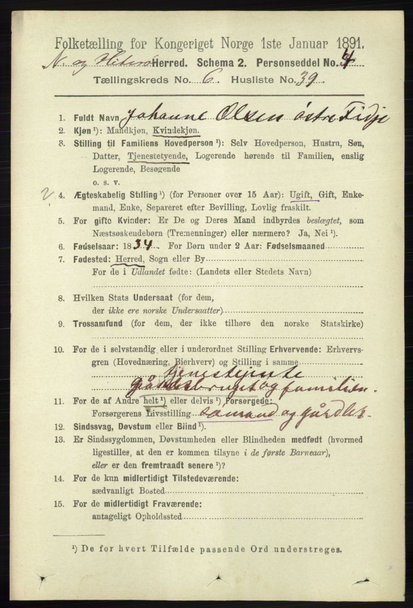 RA, 1891 census for 1043 Hidra og Nes, 1891, p. 2466