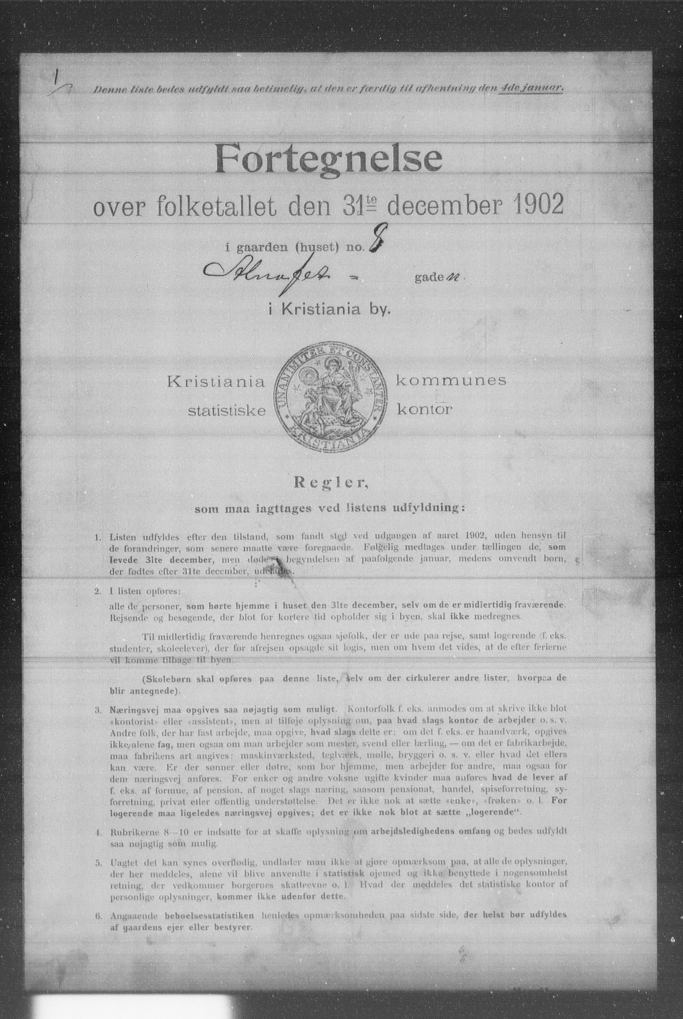 OBA, Municipal Census 1902 for Kristiania, 1902, p. 108