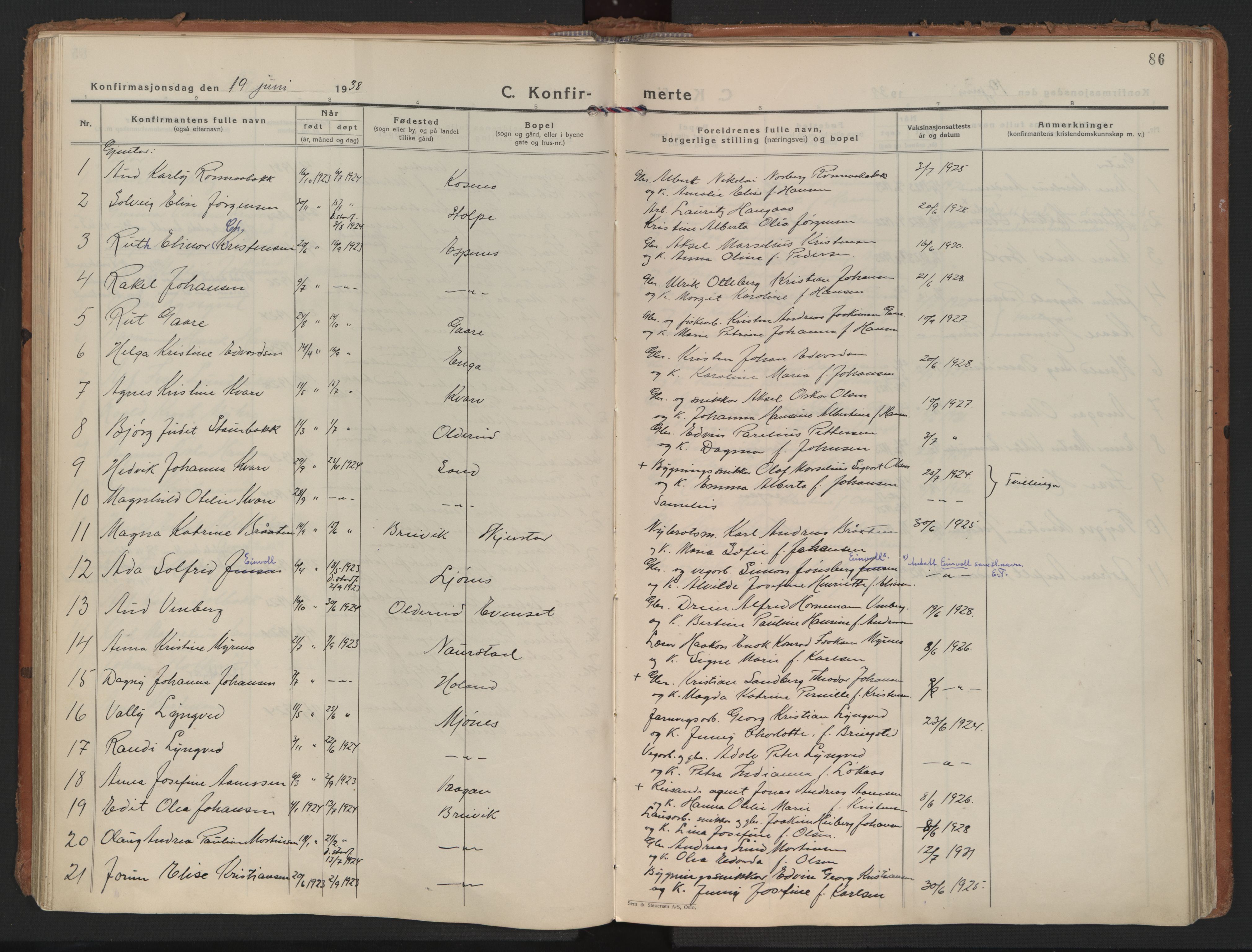 Ministerialprotokoller, klokkerbøker og fødselsregistre - Nordland, AV/SAT-A-1459/852/L0749: Parish register (official) no. 852A19, 1933-1951, p. 86