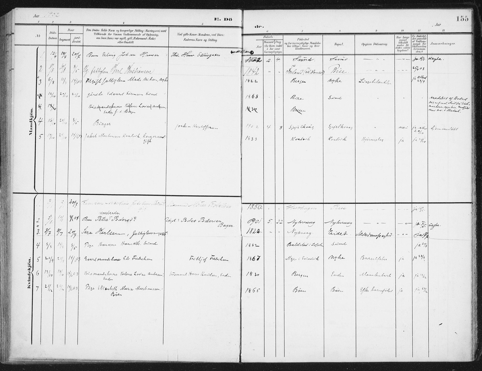 Ministerialprotokoller, klokkerbøker og fødselsregistre - Nordland, SAT/A-1459/892/L1321: Parish register (official) no. 892A02, 1902-1918, p. 155