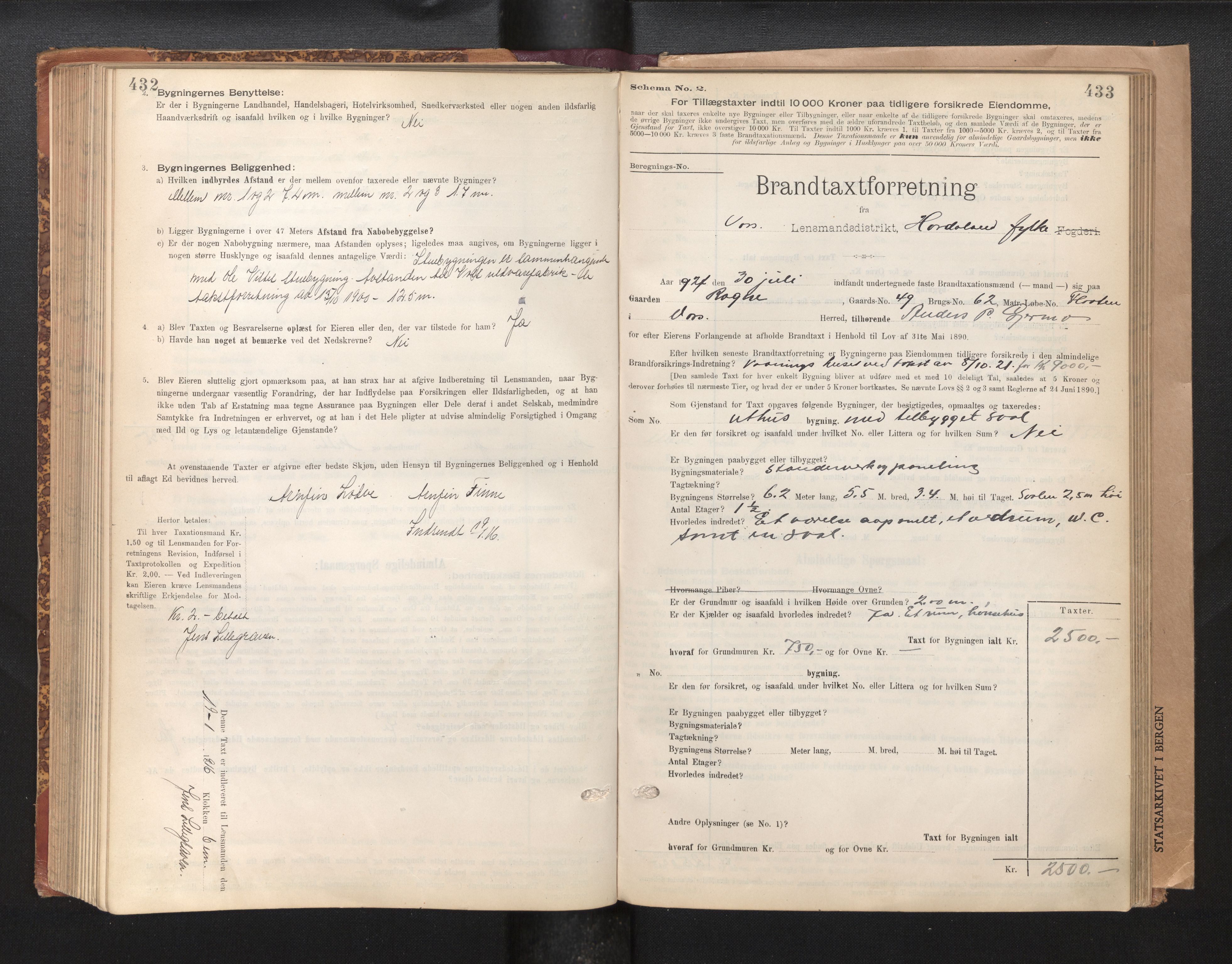 Lensmannen i Voss, SAB/A-35801/0012/L0008: Branntakstprotokoll, skjematakst, 1895-1945, p. 432-433