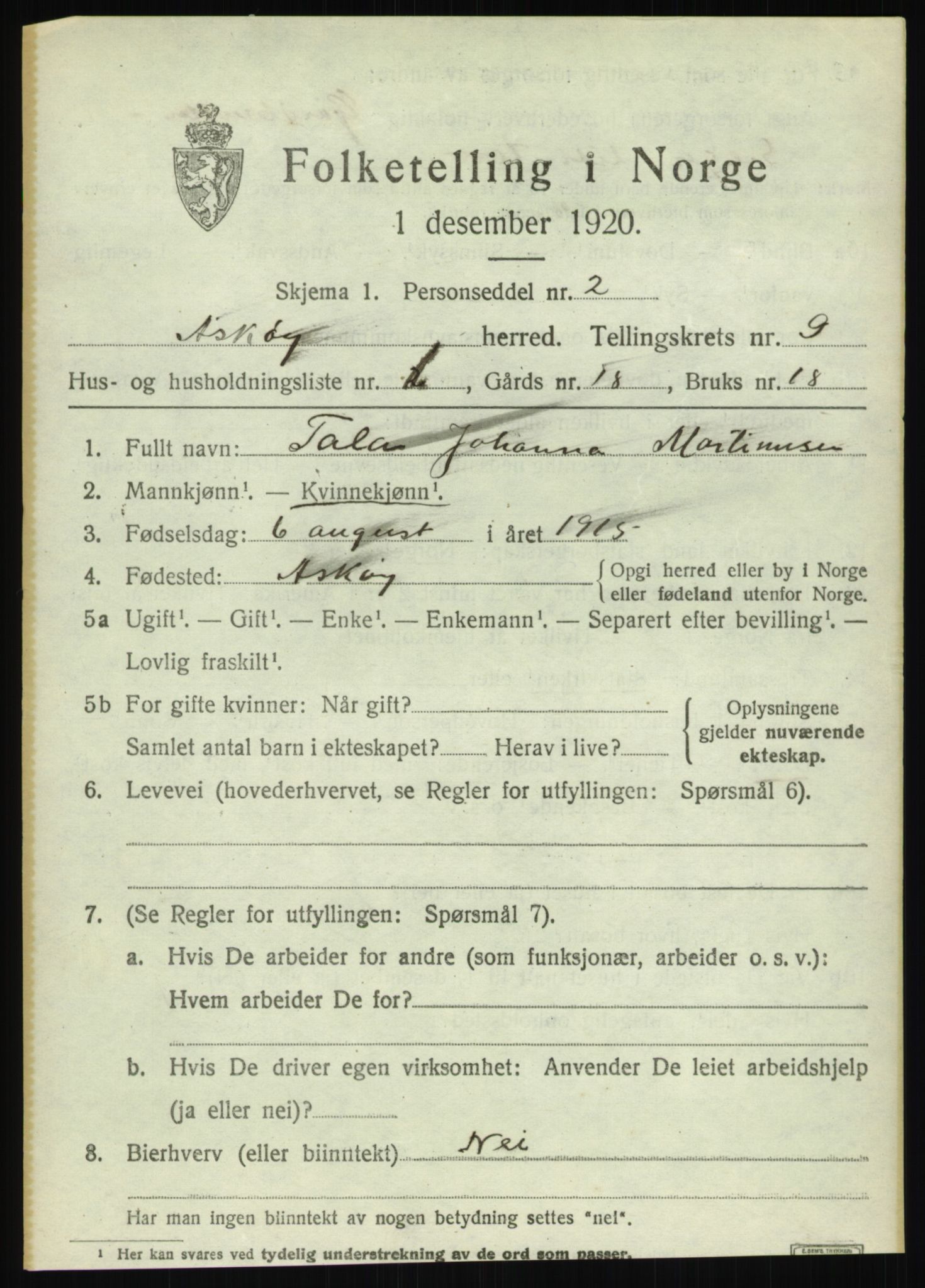 SAB, 1920 census for Askøy, 1920, p. 12234