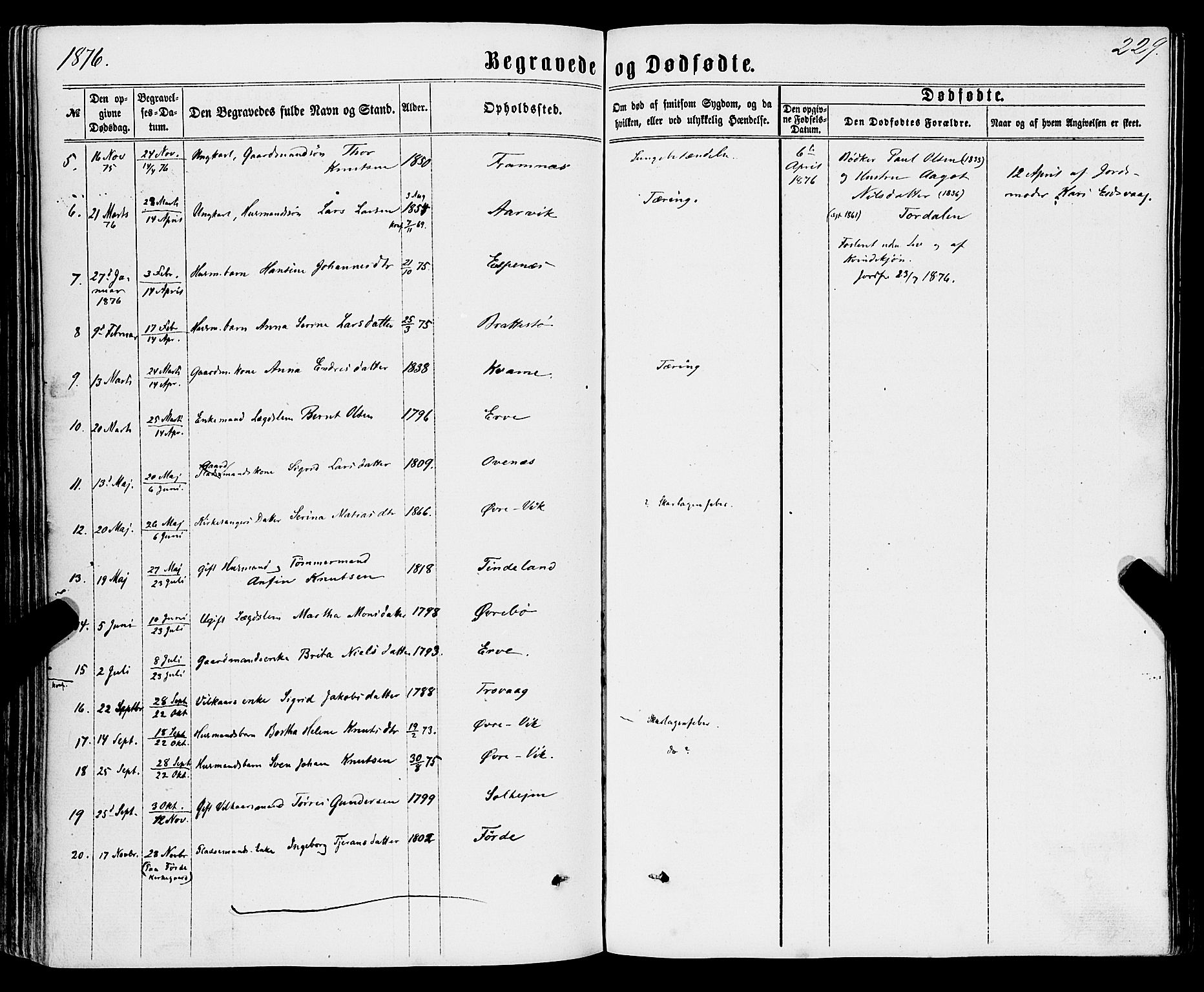 Sveio Sokneprestembete, AV/SAB-A-78501/H/Haa: Parish register (official) no. A 1, 1861-1877, p. 229