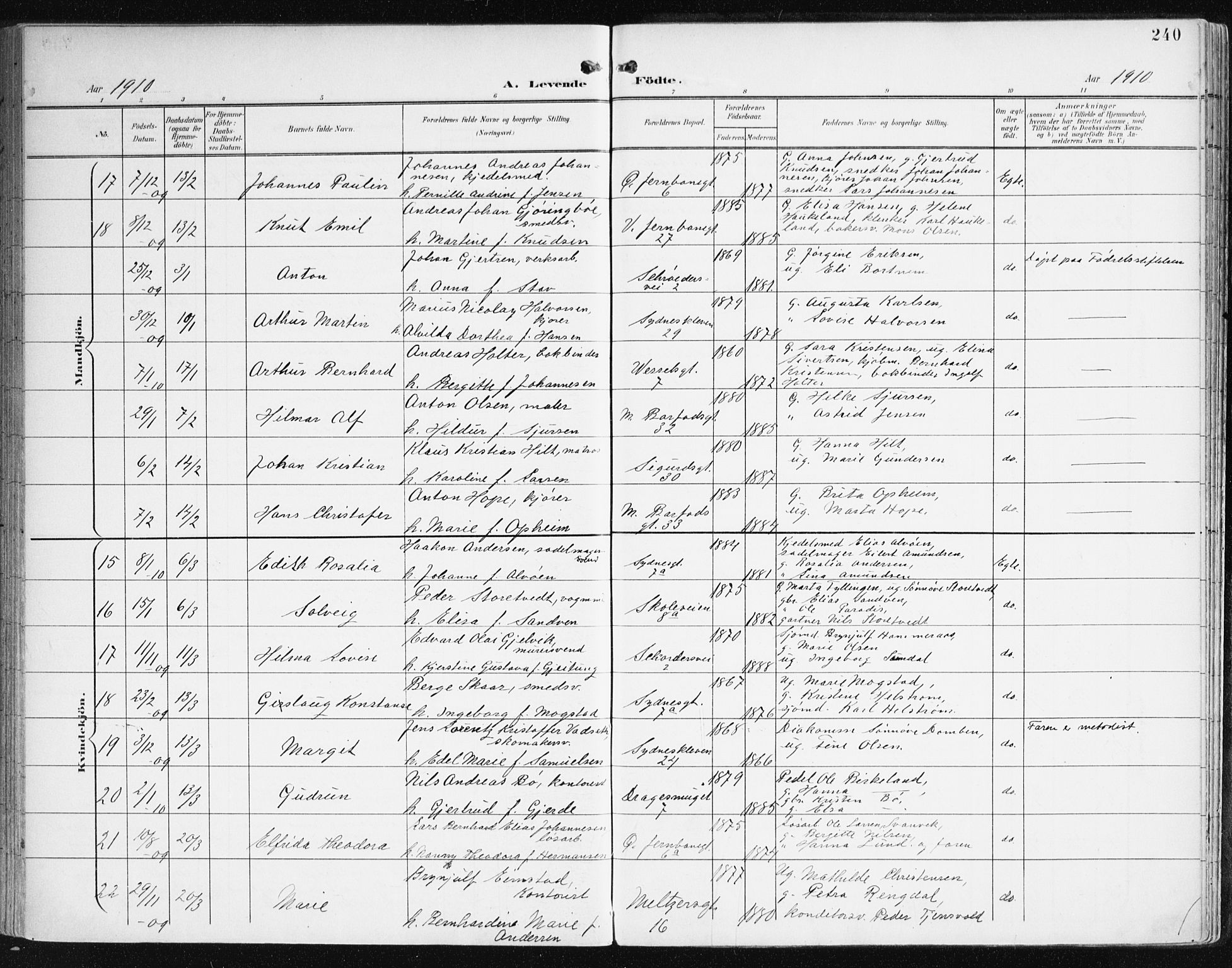 Johanneskirken sokneprestembete, AV/SAB-A-76001/H/Haa/L0002: Parish register (official) no. A 2, 1900-1912, p. 240