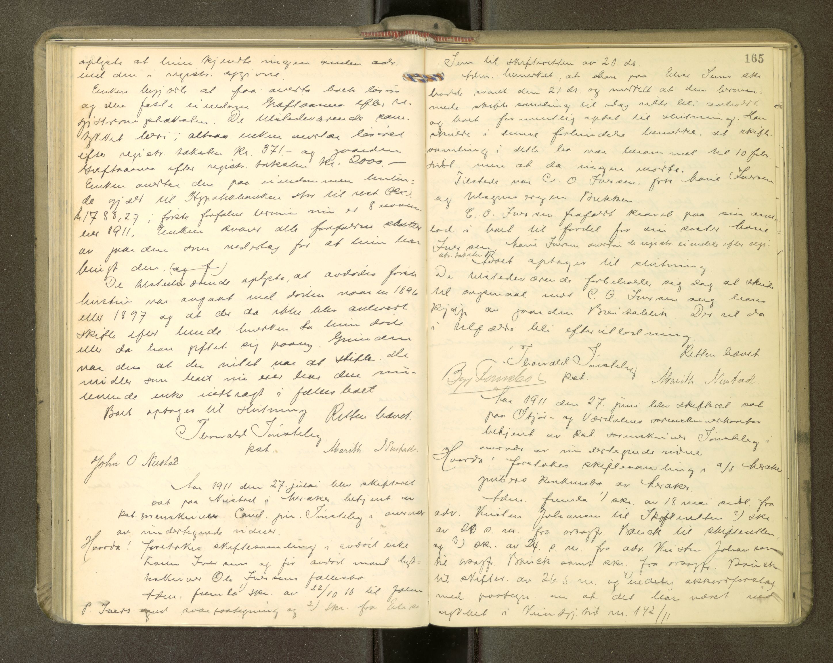 Stjør- og Verdal sorenskriveri, AV/SAT-A-4167/1/3/3B/L0011: Skifteforhandlingsprotokoll, 1909-1912, p. 165