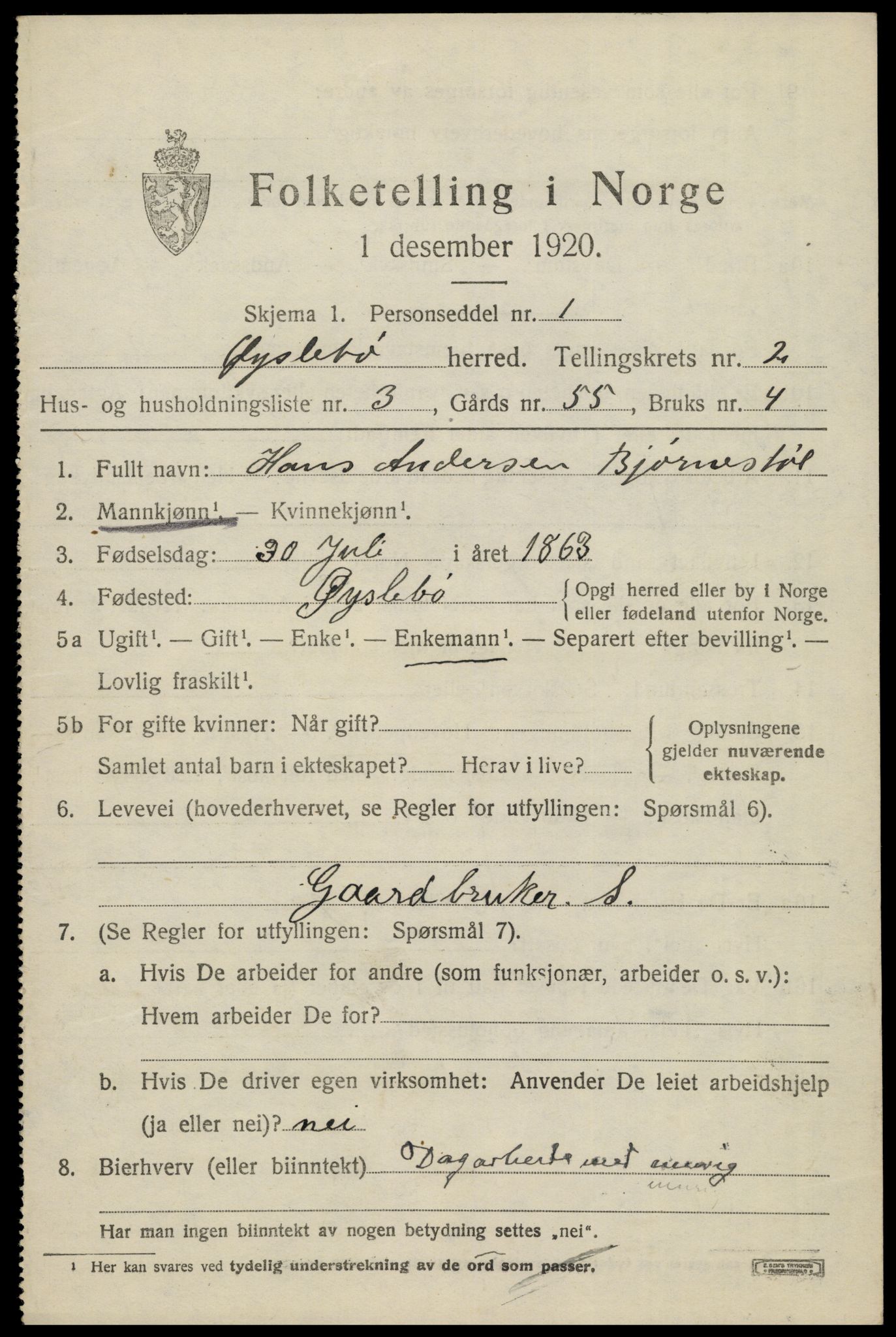 SAK, 1920 census for Øyslebø, 1920, p. 744