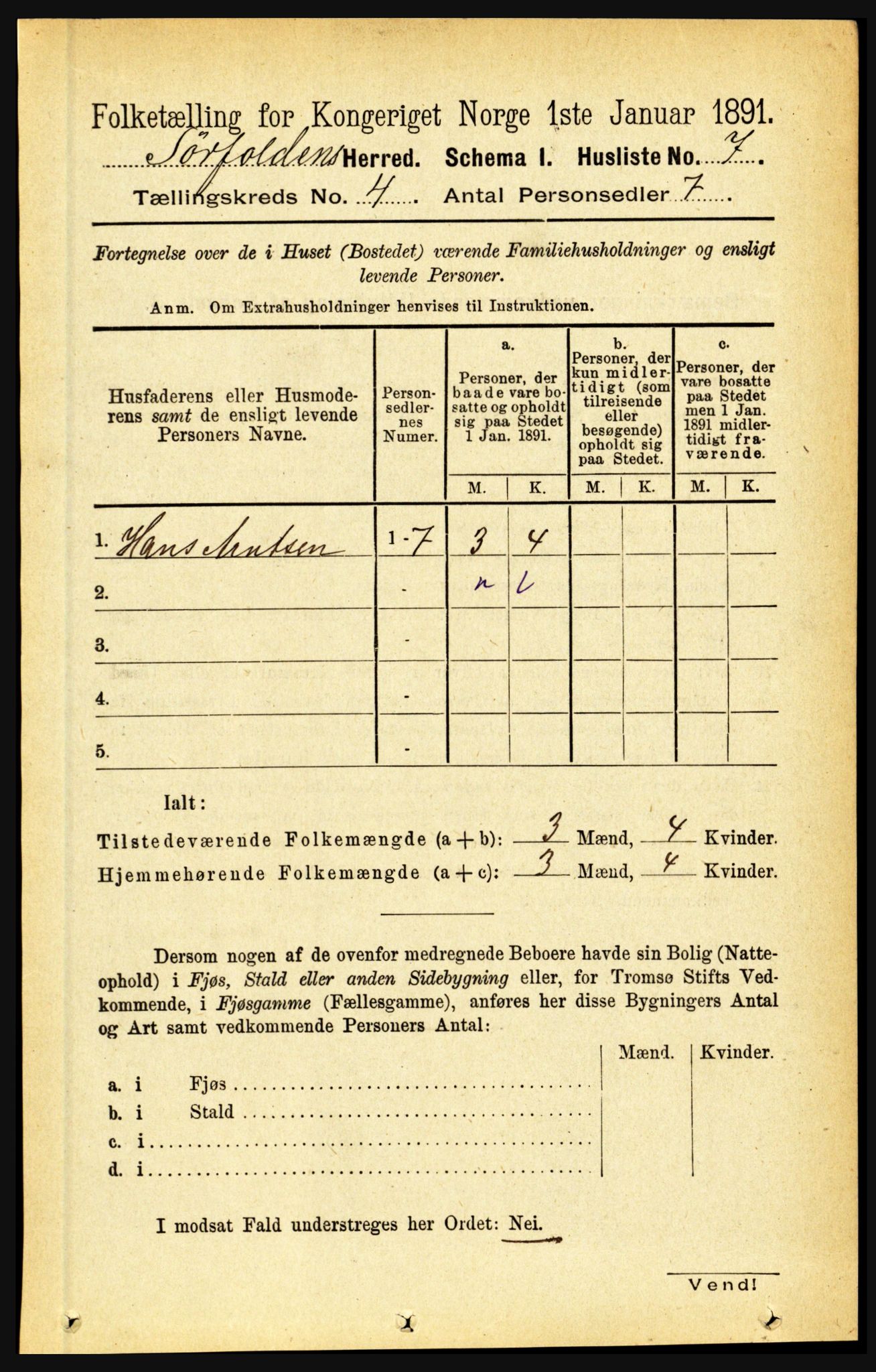 RA, 1891 census for 1845 Sørfold, 1891, p. 904