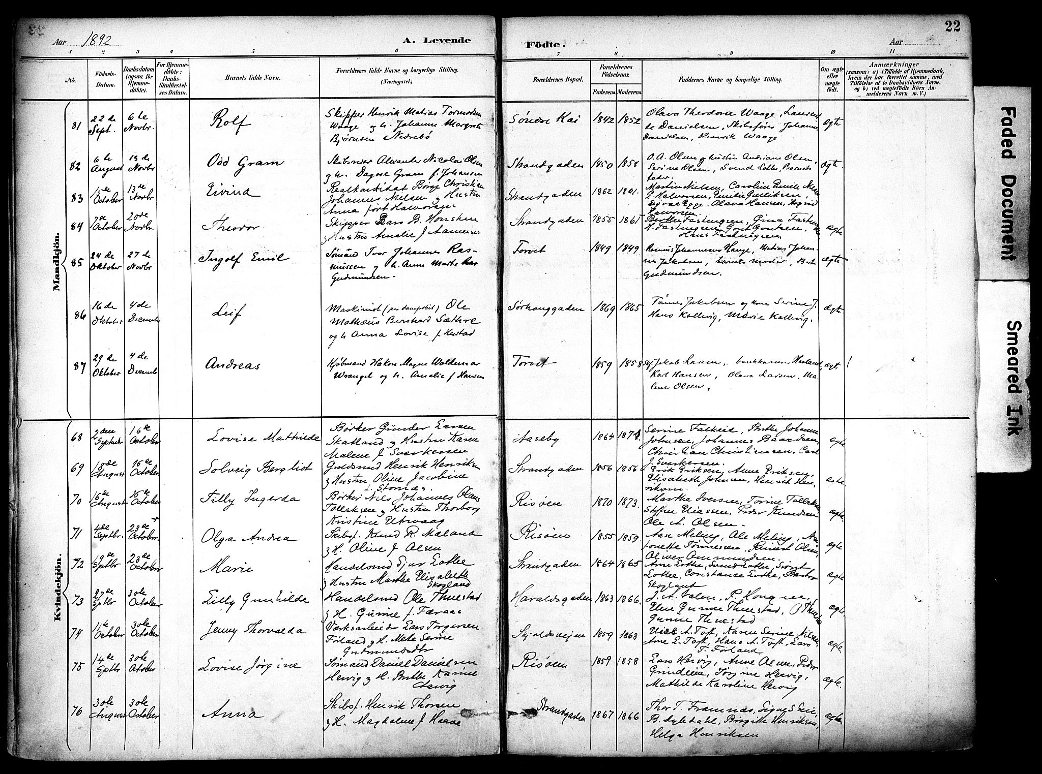 Haugesund sokneprestkontor, AV/SAST-A -101863/H/Ha/Haa/L0006: Parish register (official) no. A 6, 1891-1907, p. 22