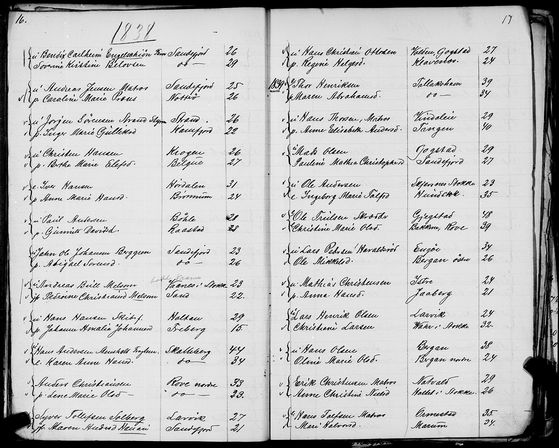 Sandar sokneprestkontor, SAKO/A-242/Y/Ya/L0006: Other parish register no. 1 /1, 1709-1871, p. 16-17