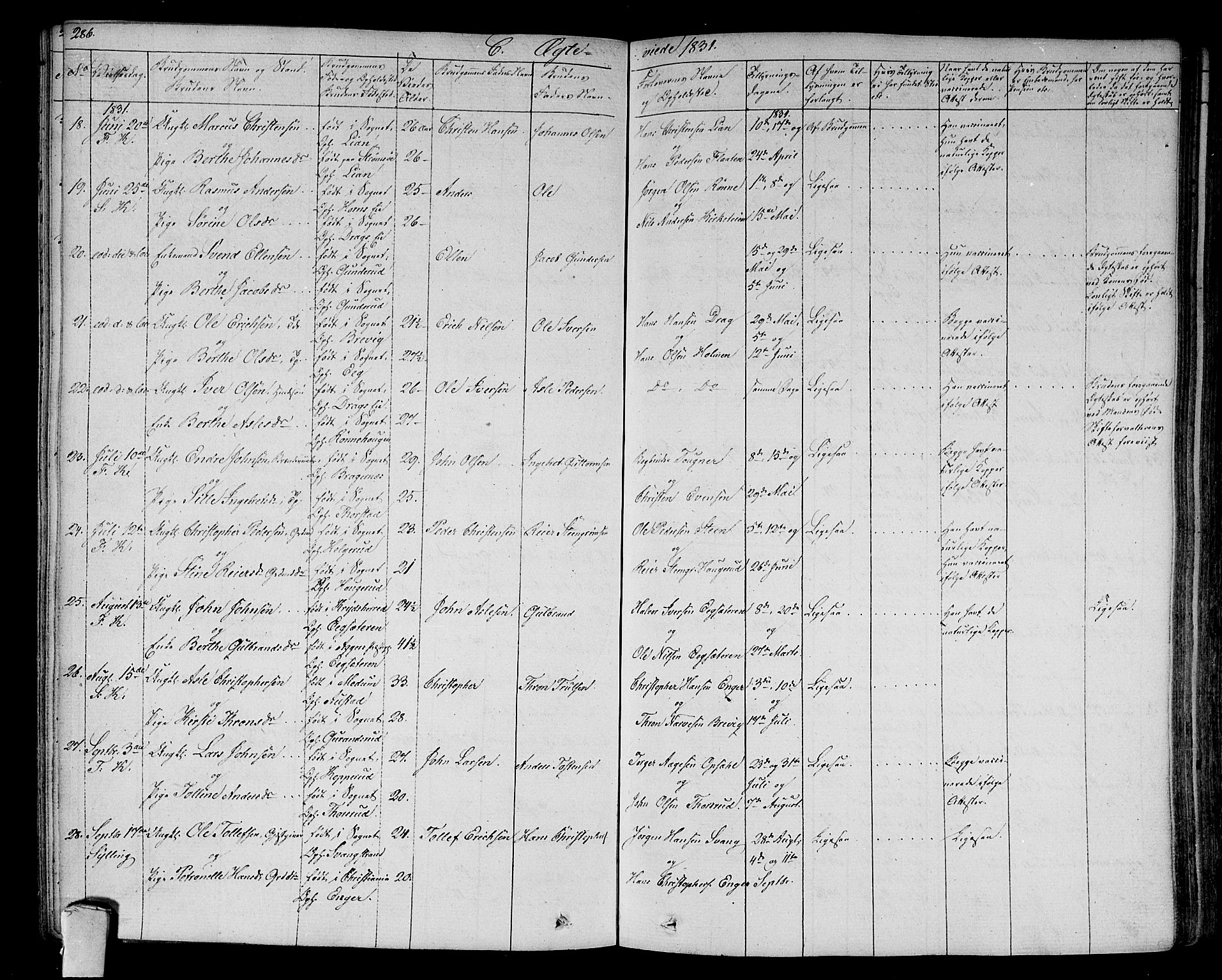 Lier kirkebøker, AV/SAKO-A-230/F/Fa/L0010: Parish register (official) no. I 10, 1827-1843, p. 286