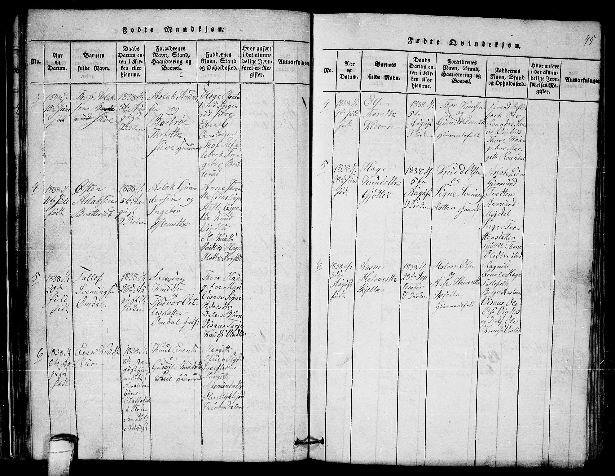 Lårdal kirkebøker, SAKO/A-284/G/Gb/L0001: Parish register (copy) no. II 1, 1815-1865, p. 45